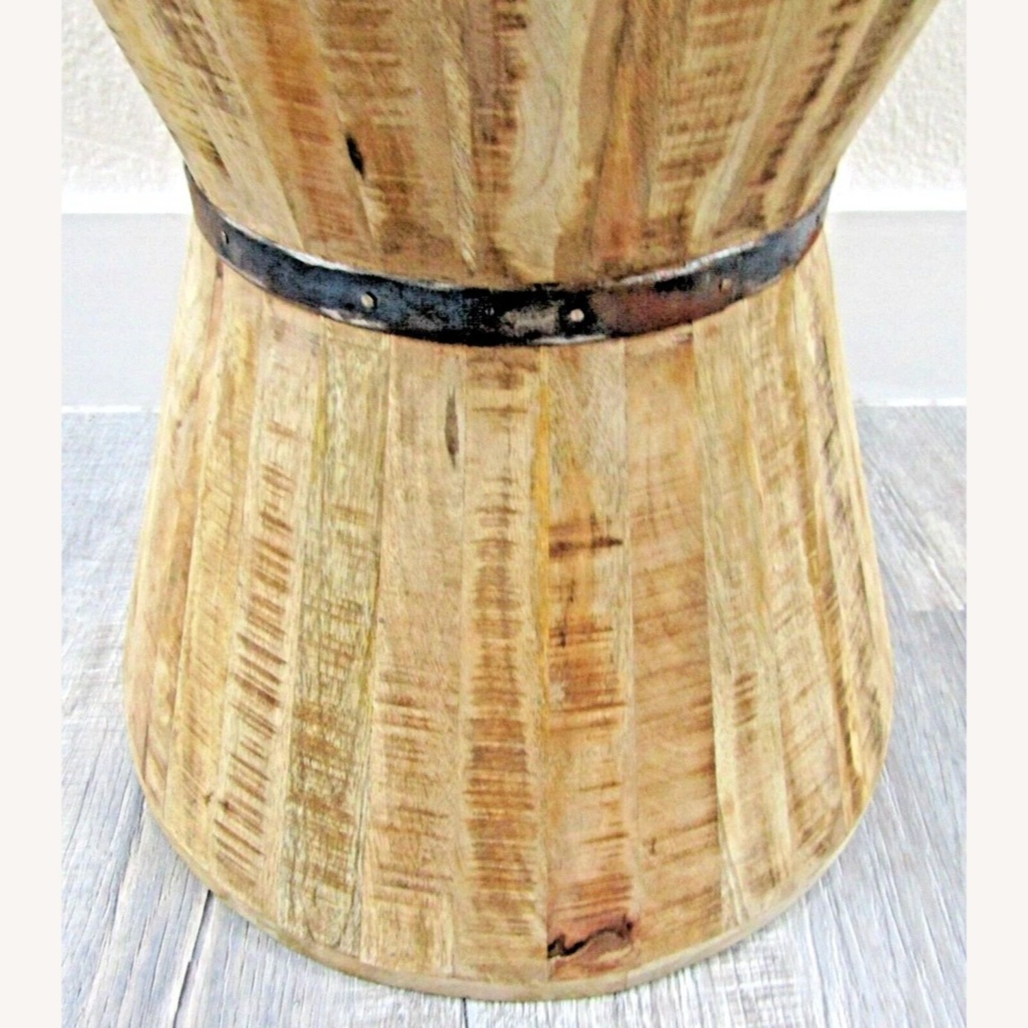 Vintage Rustic Teak Stave Hourglass Side Table - image-4