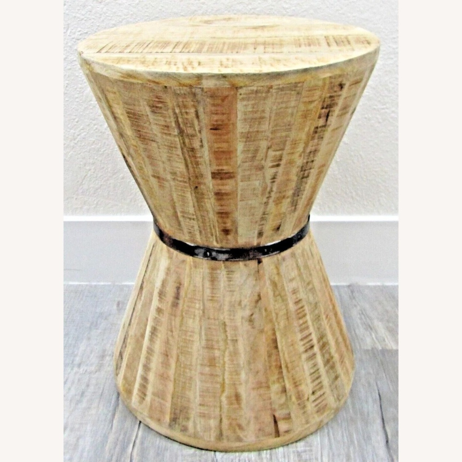 Vintage Rustic Teak Stave Hourglass Side Table - image-6