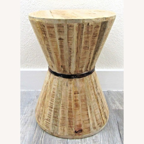 Used Vintage Rustic Teak Stave Hourglass Side Table for sale on AptDeco