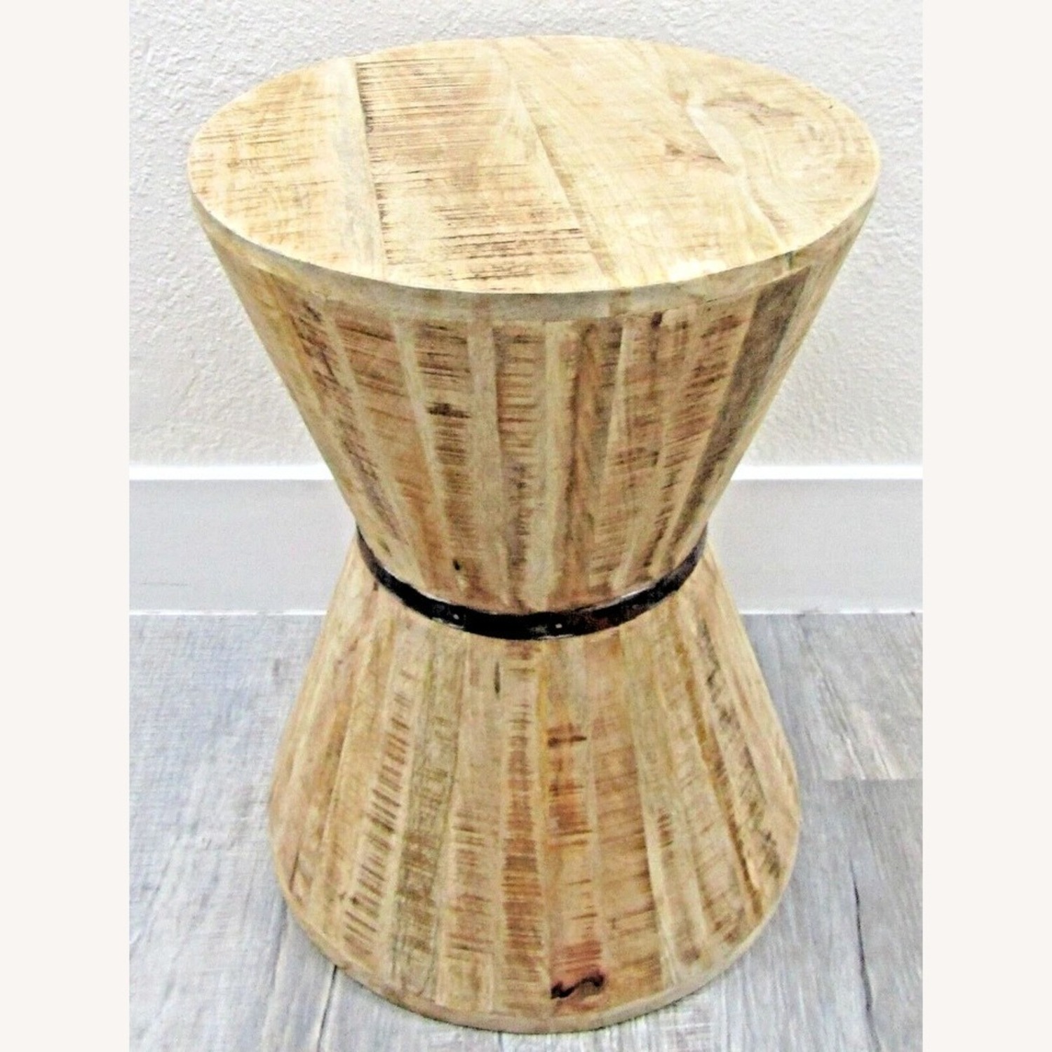 Vintage Rustic Teak Stave Hourglass Side Table - image-2