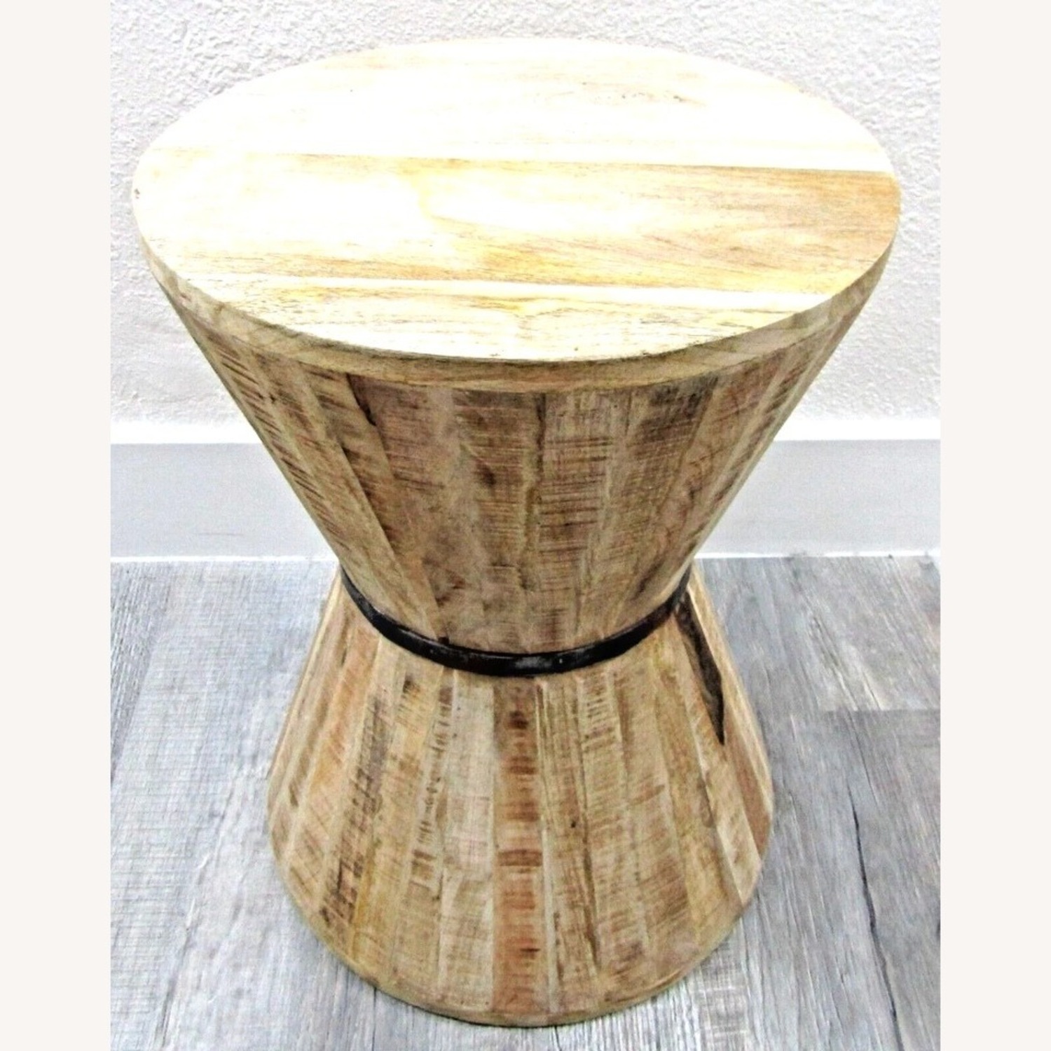 Vintage Rustic Teak Stave Hourglass Side Table - image-9