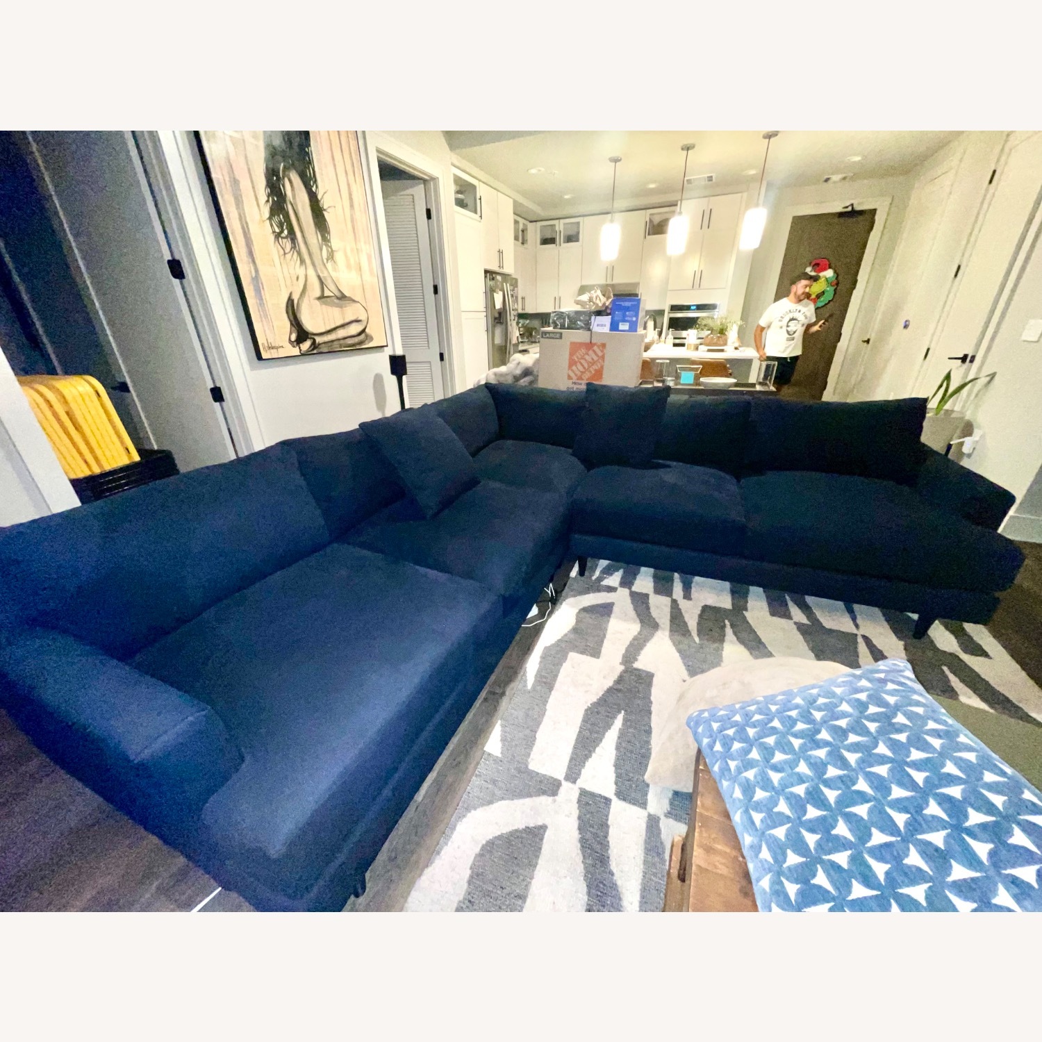 Dark Blue Chenille Sectional - image-8