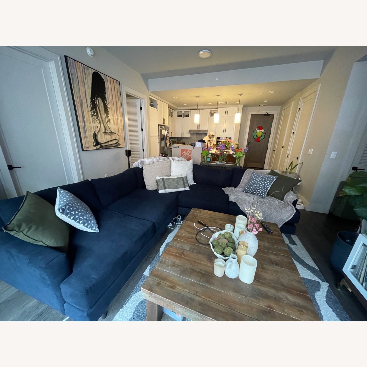 Dark Blue Chenille Sectional - image-3