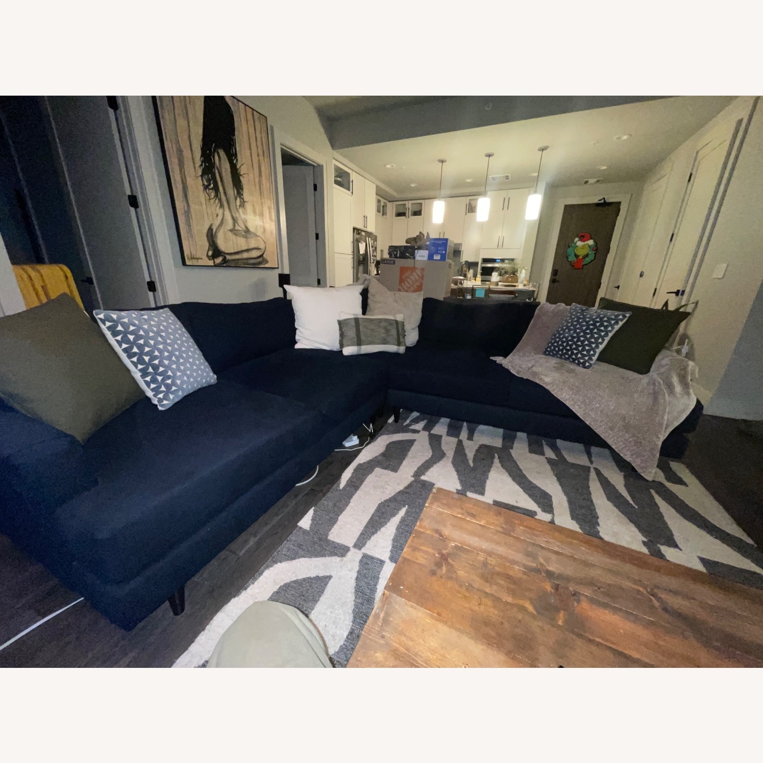 Dark Blue Chenille Sectional - image-1