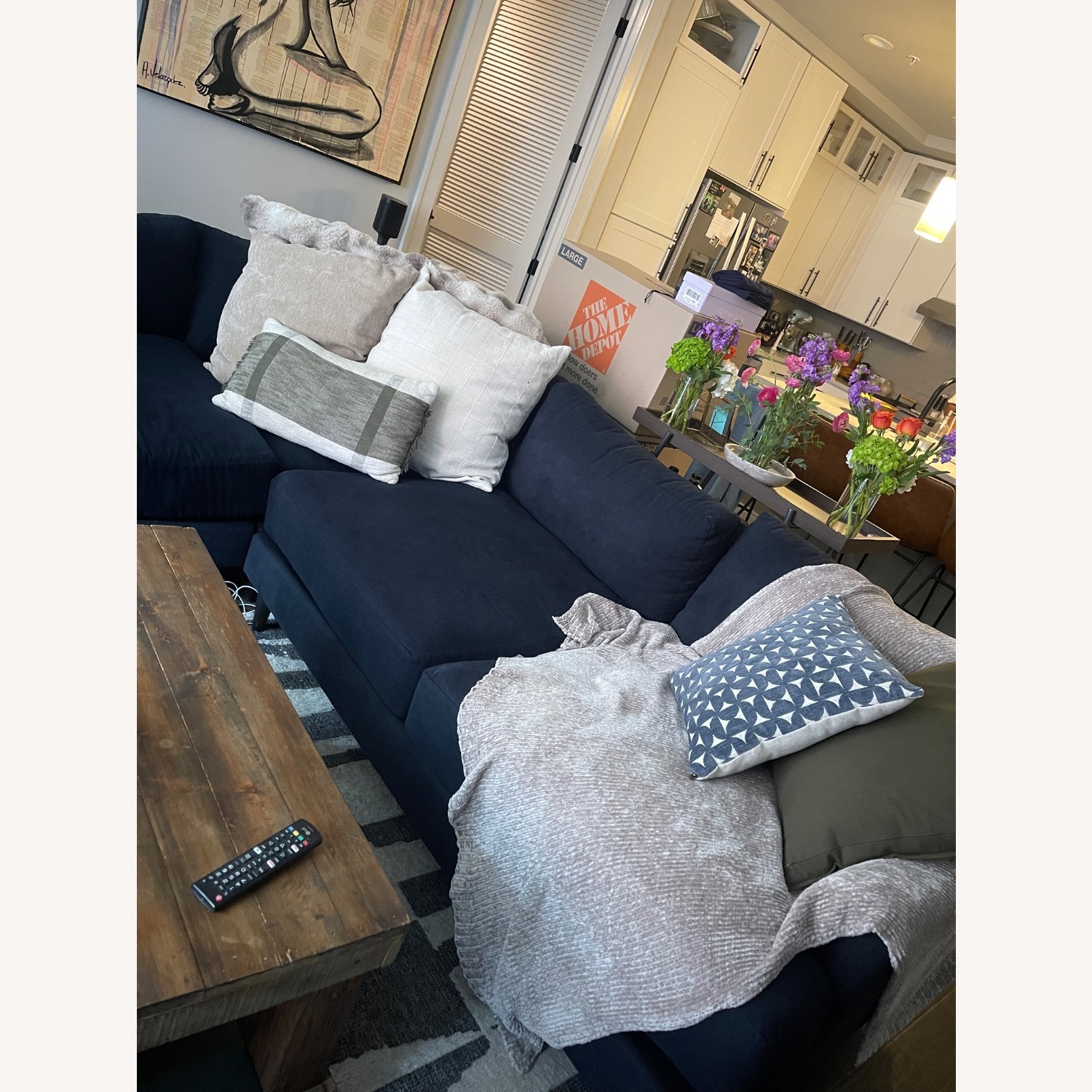 Dark Blue Chenille Sectional - image-5