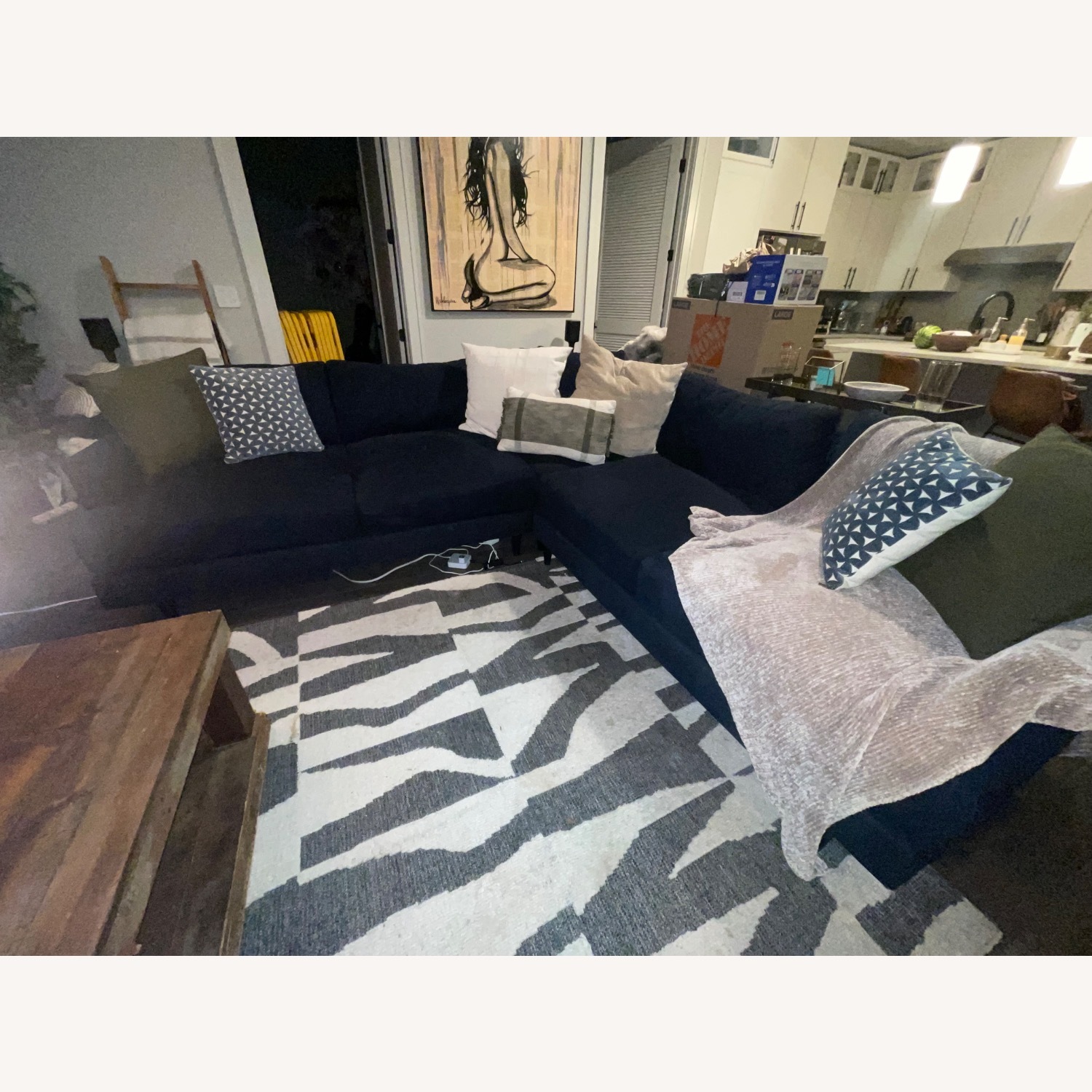 Dark Blue Chenille Sectional - image-2