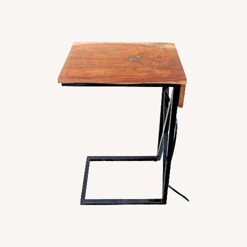 Used Live Edge Acacia Wood Side Table with Black Iron for sale on AptDeco