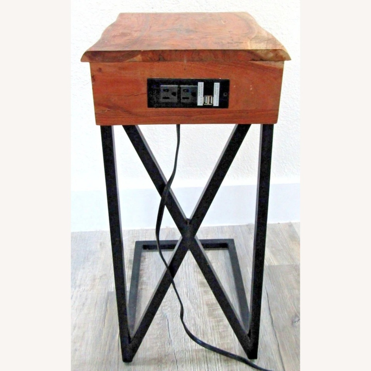 Live Edge Acacia Wood Side Table with Black Iron - image-3