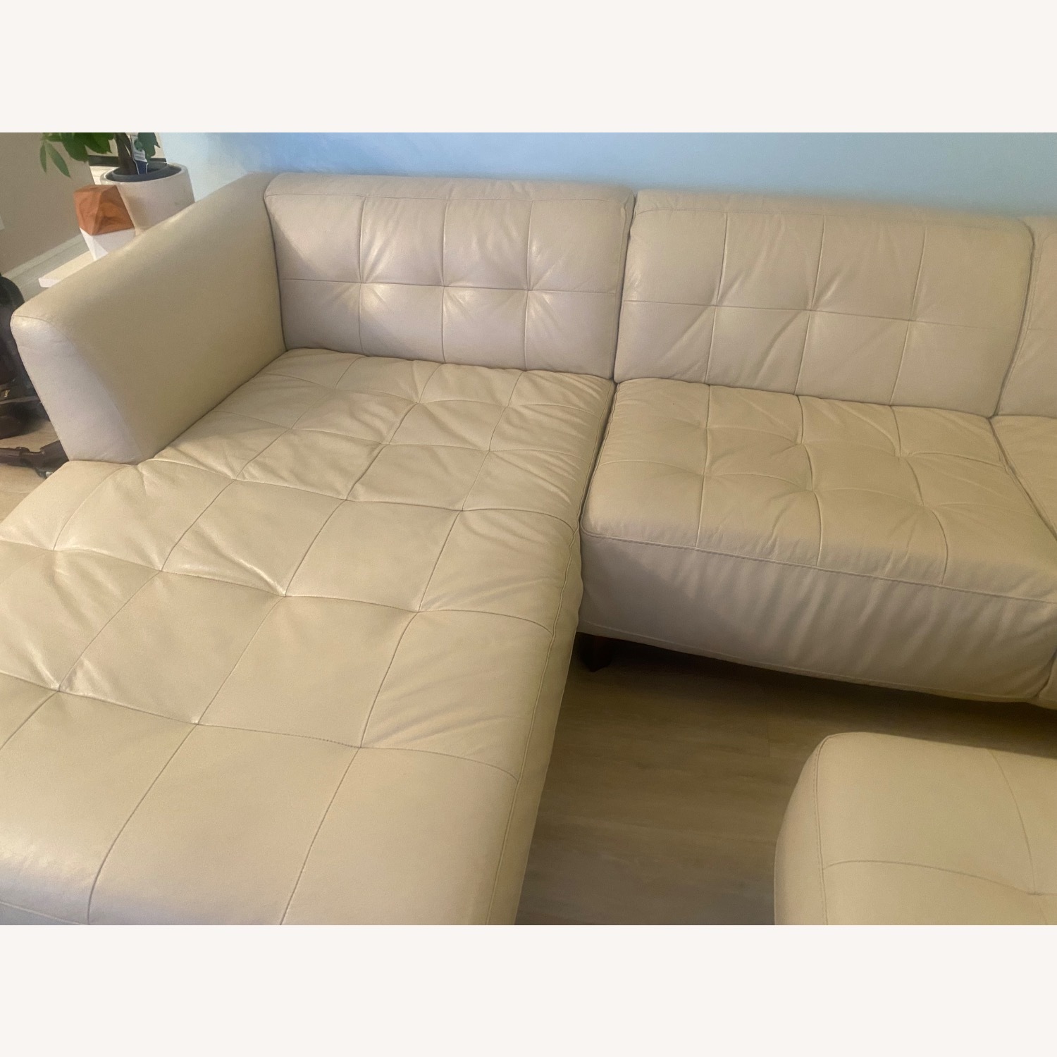 Cream Leather Sectional with Ottoman - image-1