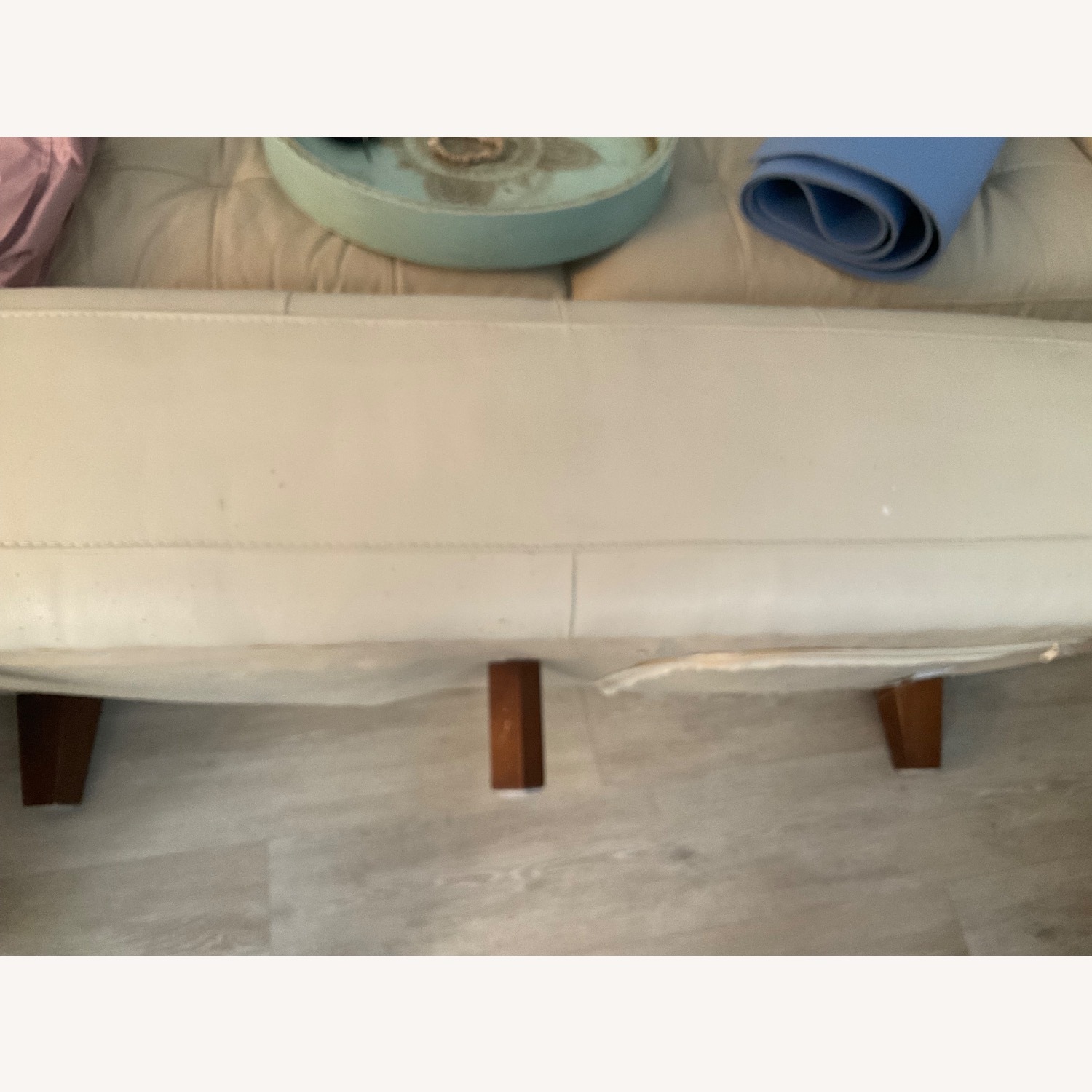Cream Leather Sectional with Ottoman - image-4
