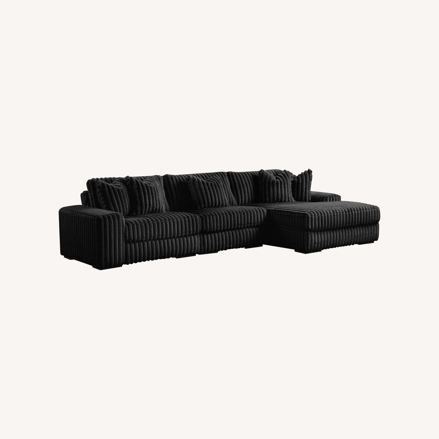 Black Plush Corduroy Sectional Sofa with Chaise - image-0