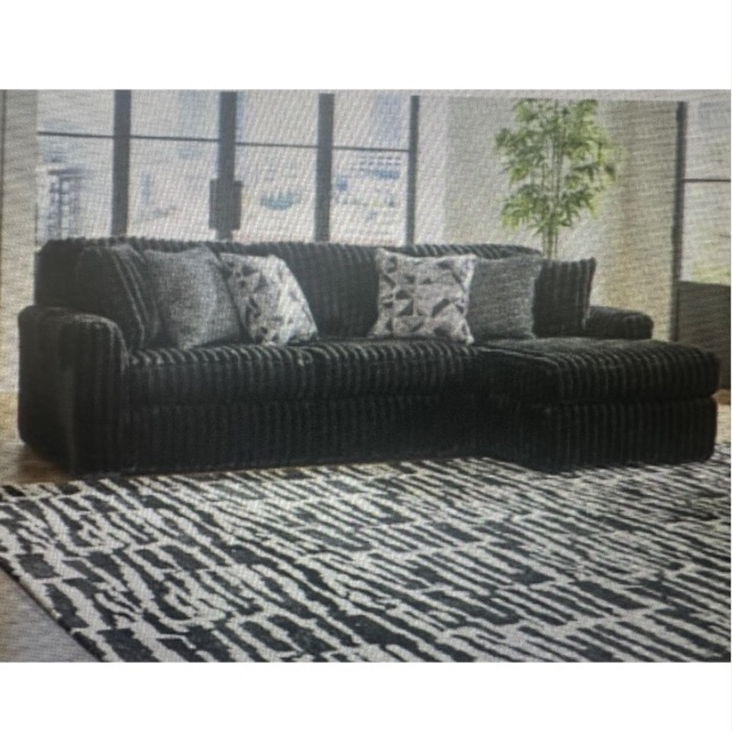 Black Plush Corduroy Sectional Sofa with Chaise - image-3