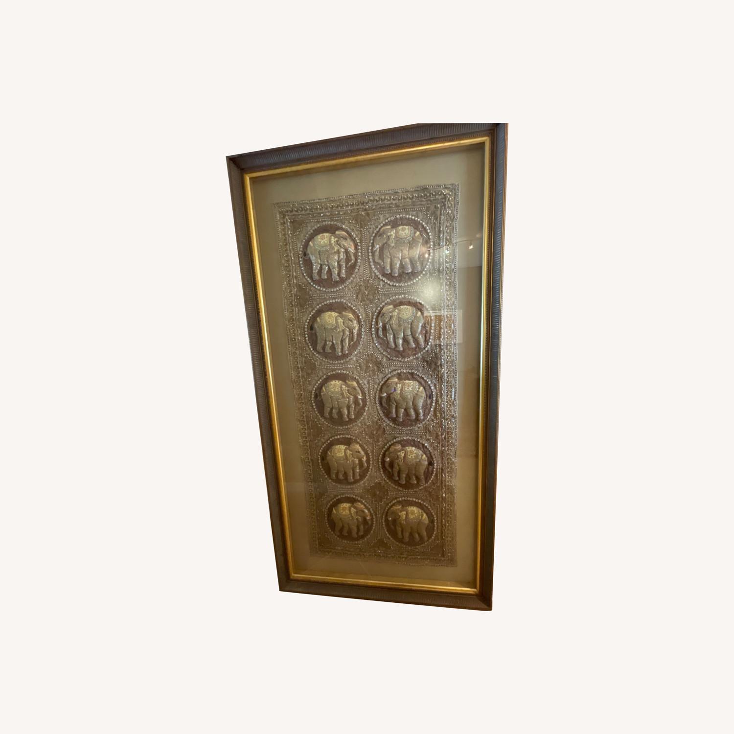Framed Burmese Silk Elephant Tapestry - image-0