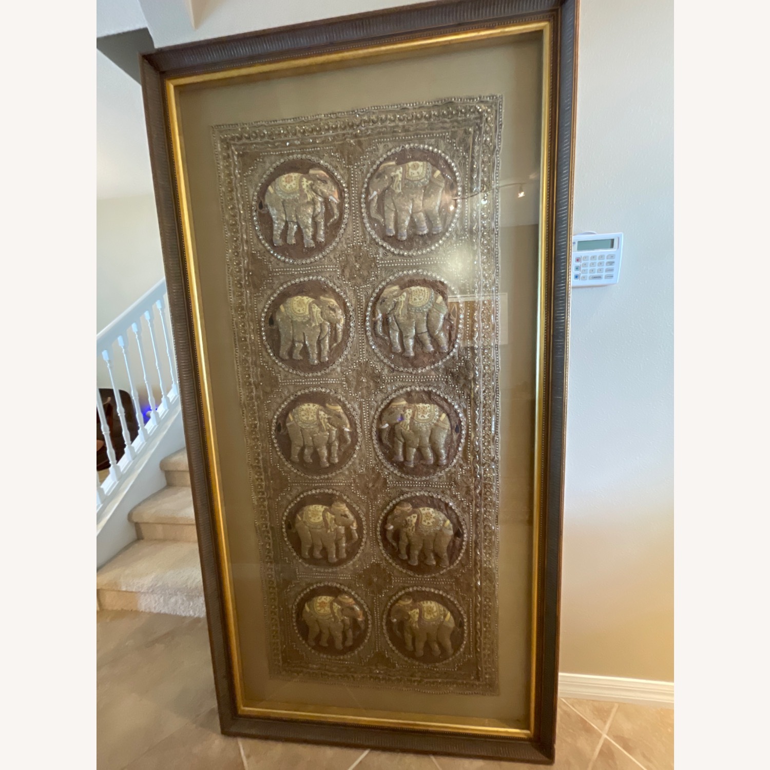 Framed Burmese Silk Elephant Tapestry - image-3