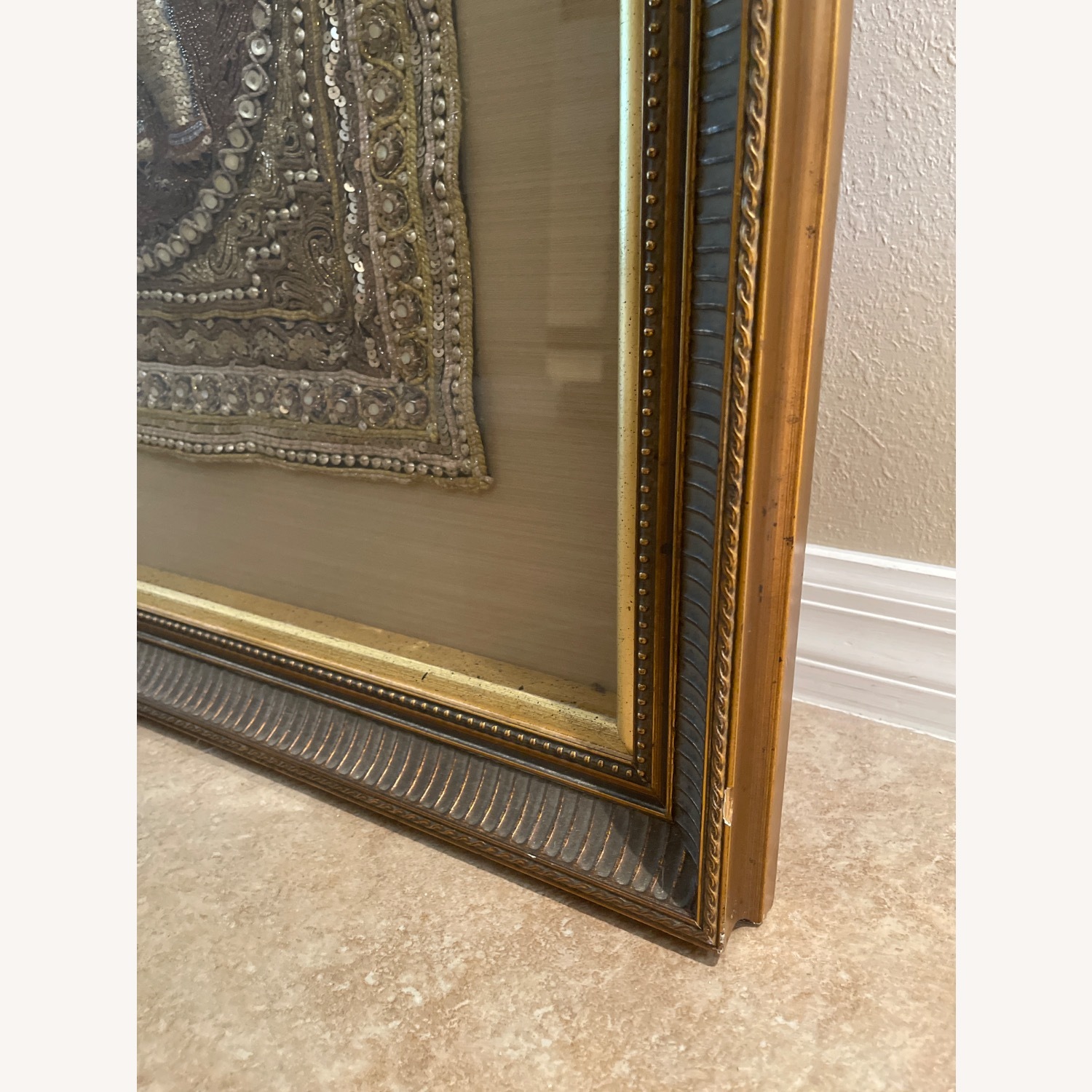 Framed Burmese Silk Elephant Tapestry - image-4