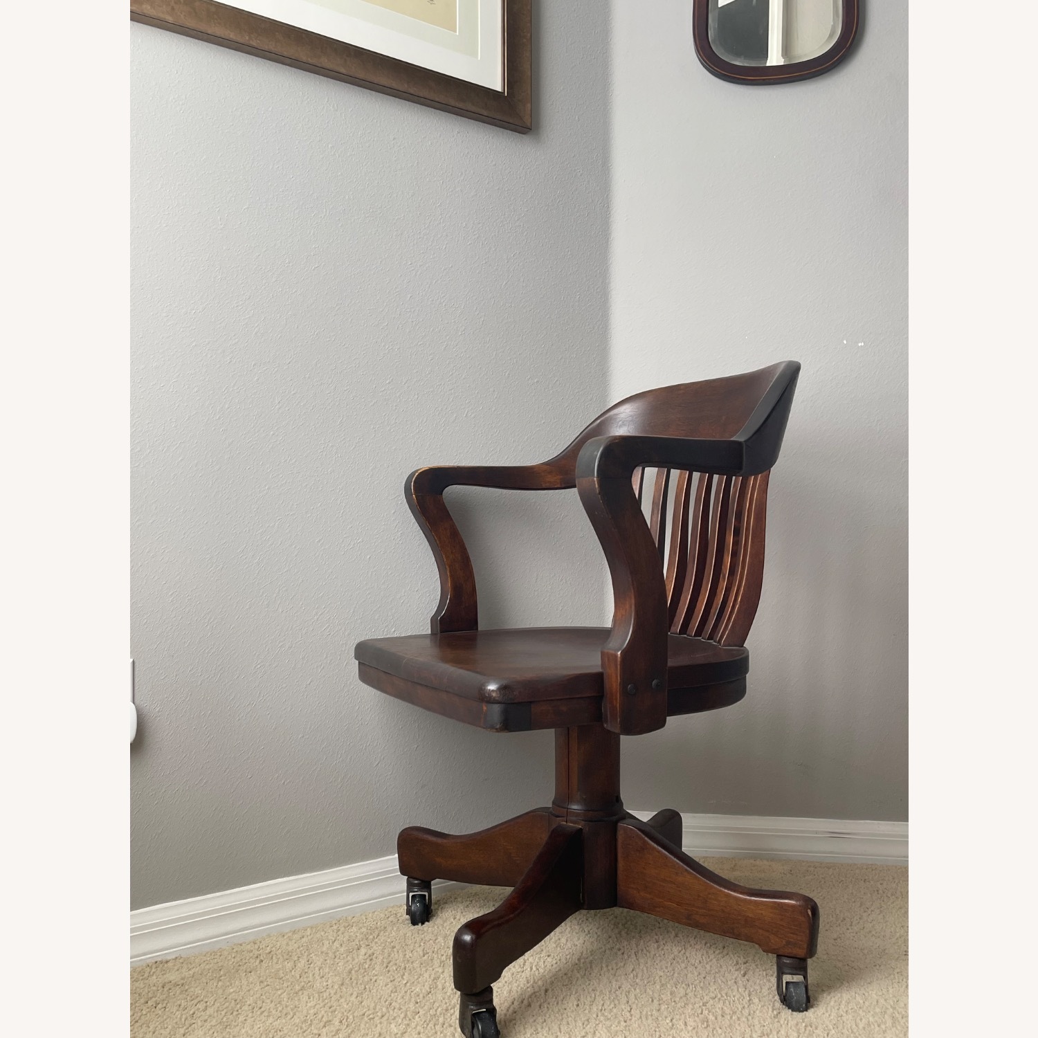 Antique Law Office Wooden Swivle Chair - image-5