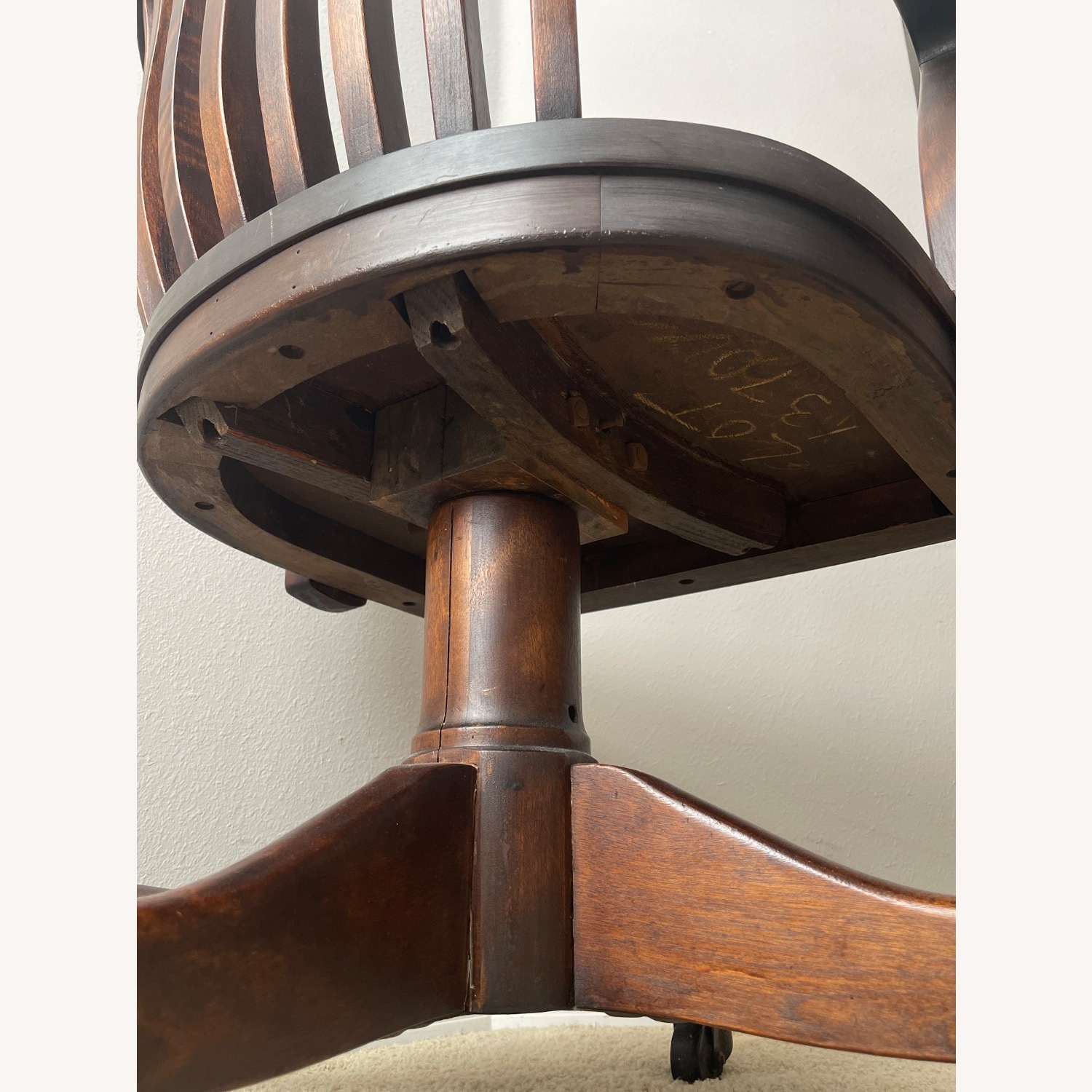 Antique Law Office Wooden Swivle Chair - image-2