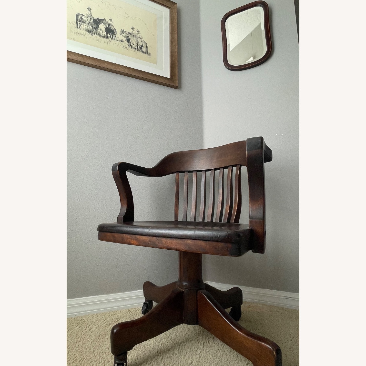 Antique Law Office Wooden Swivle Chair - image-1