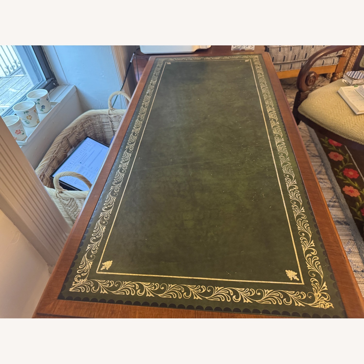 Antique Leather Inlay Desk - image-2