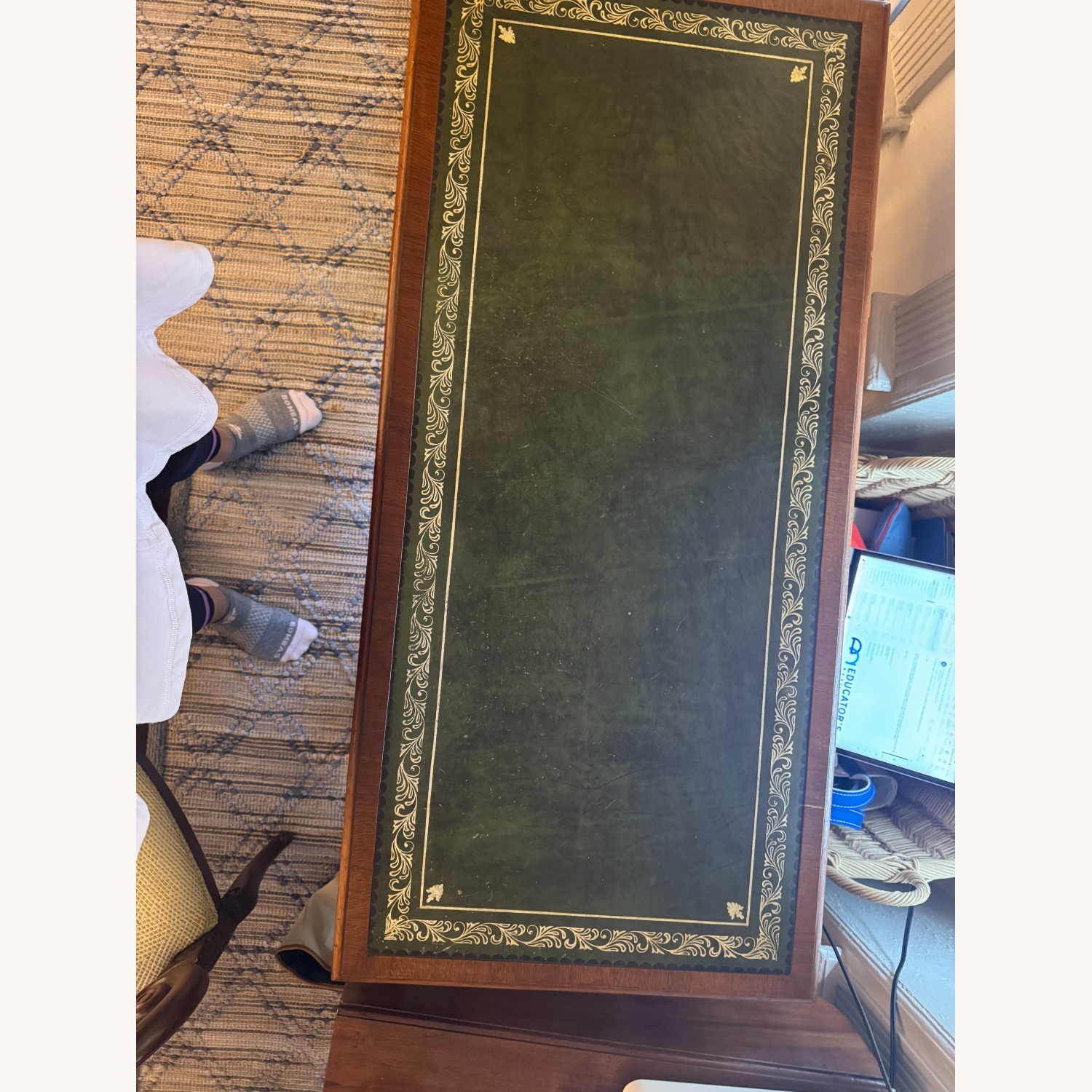 Antique Leather Inlay Desk - image-4