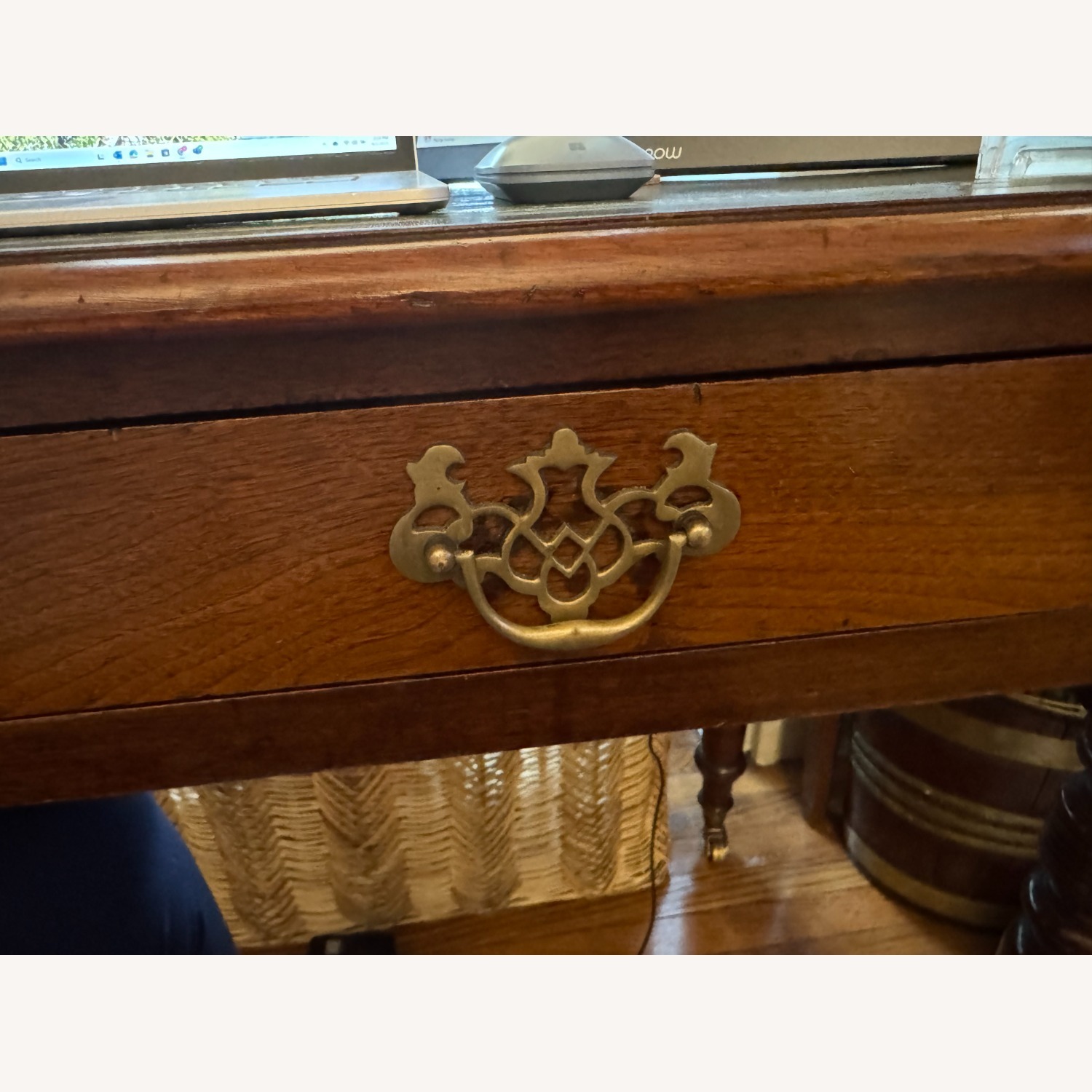 Antique Leather Inlay Desk - image-5