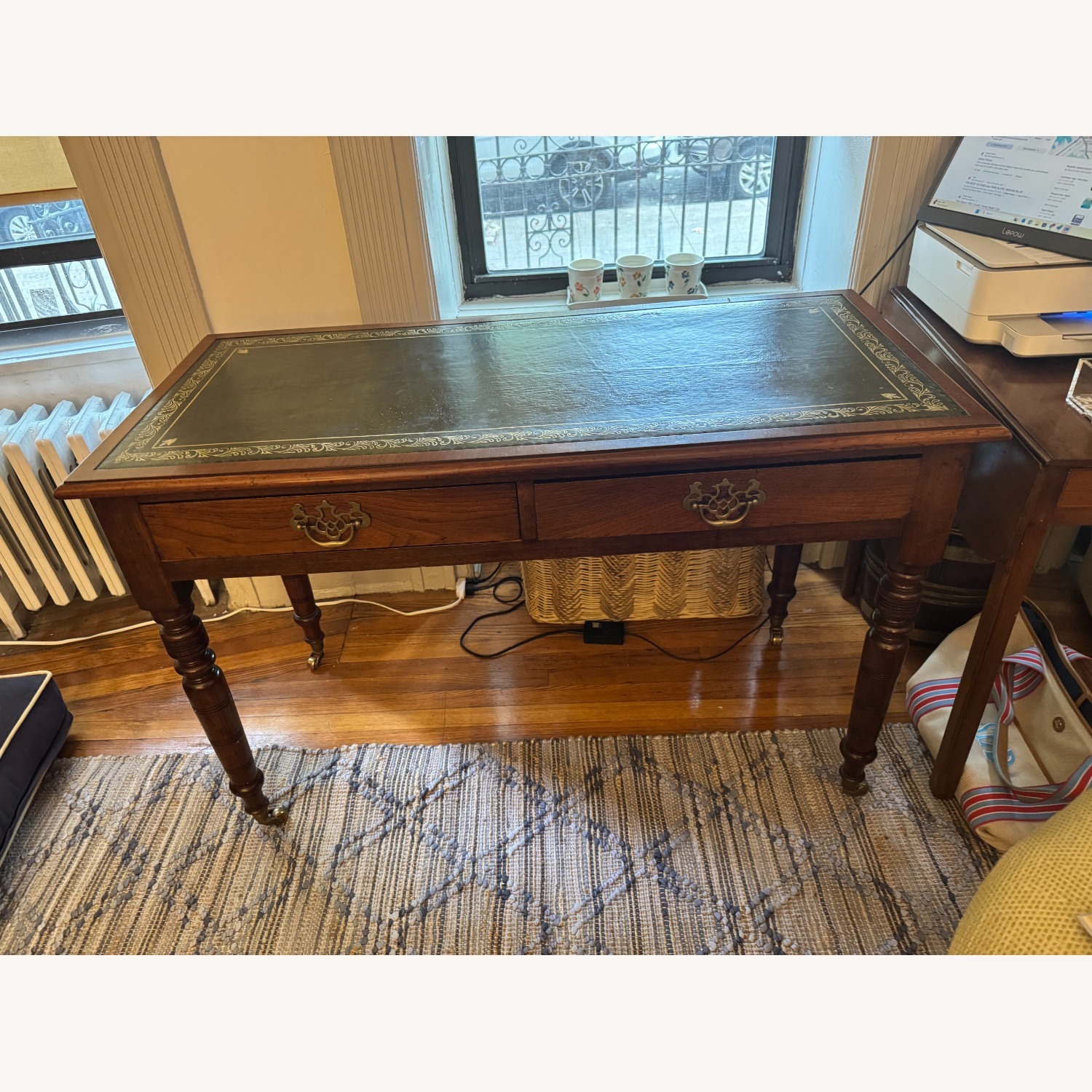 Antique Leather Inlay Desk - image-1