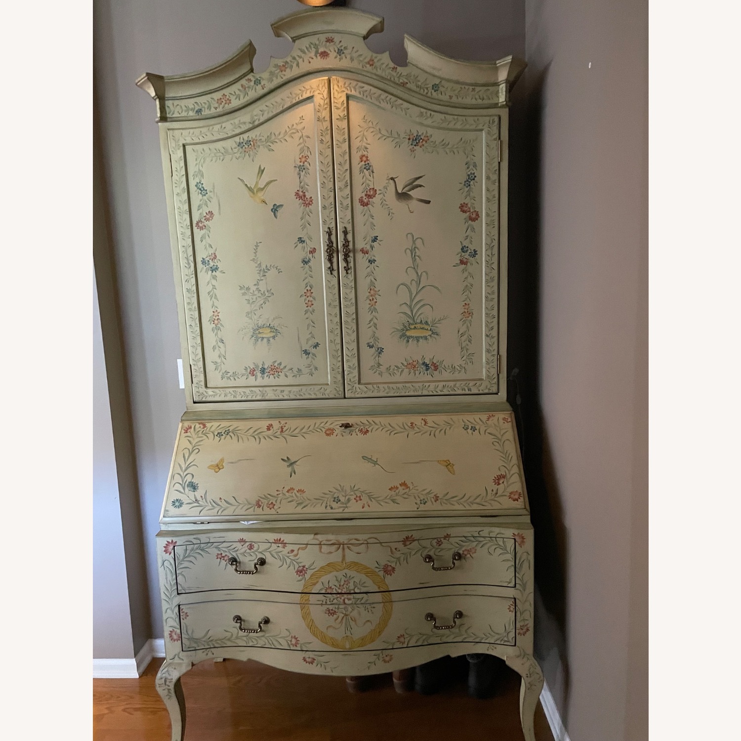 Vintage Hand-Painted Secretary Desk with Hutch - image-2