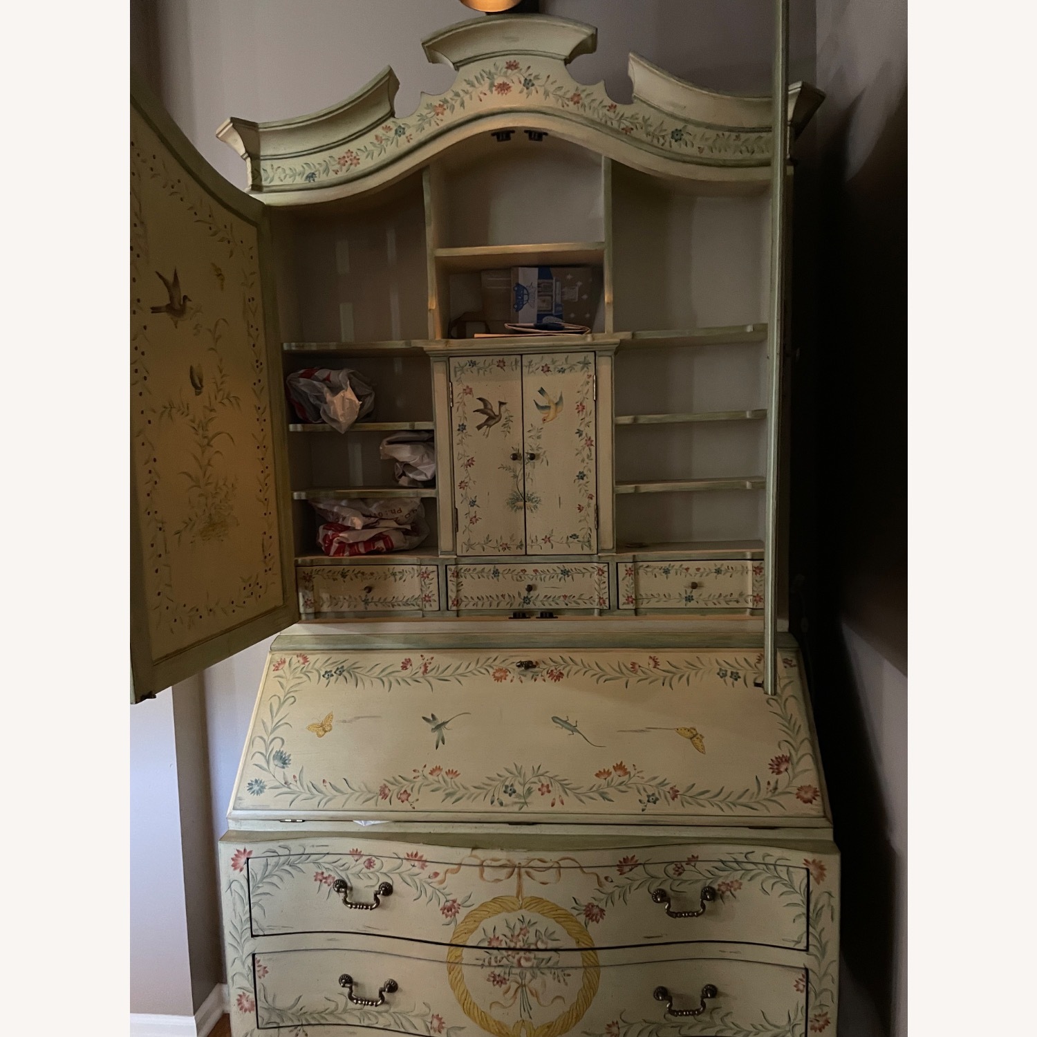 Vintage Hand-Painted Secretary Desk with Hutch - image-3