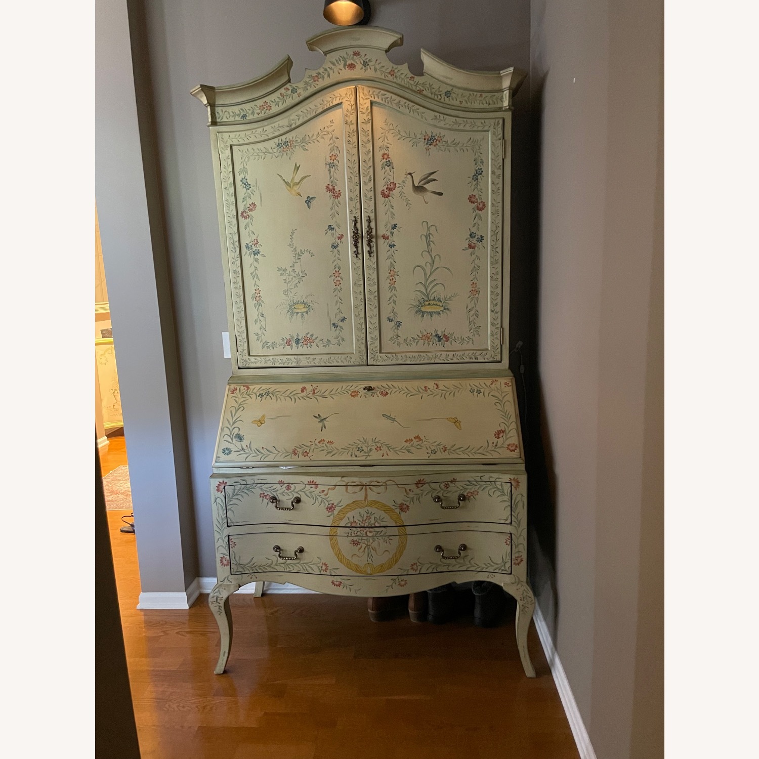 Vintage Hand-Painted Secretary Desk with Hutch - image-1