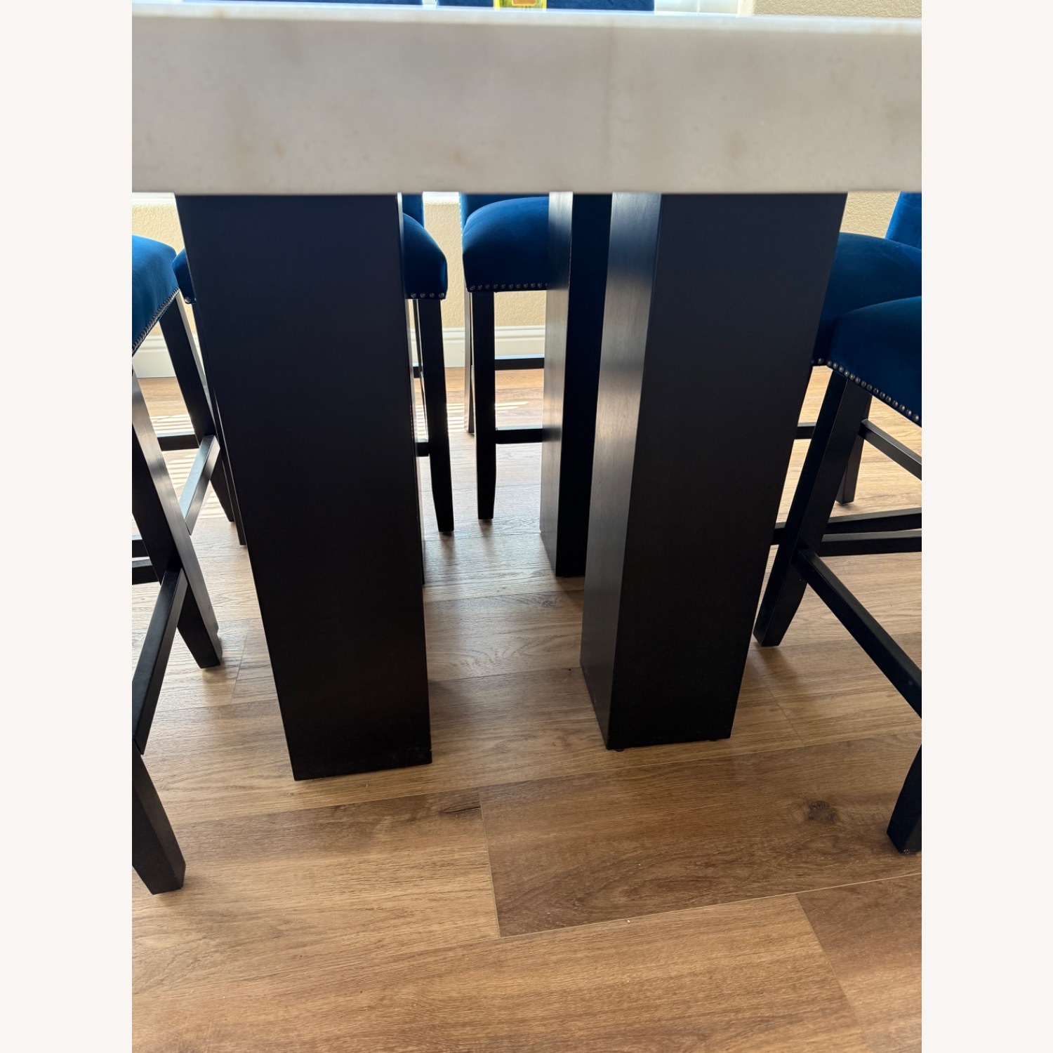 Jerome’s Marble Table with 6 Blue Suede Chairs - image-3