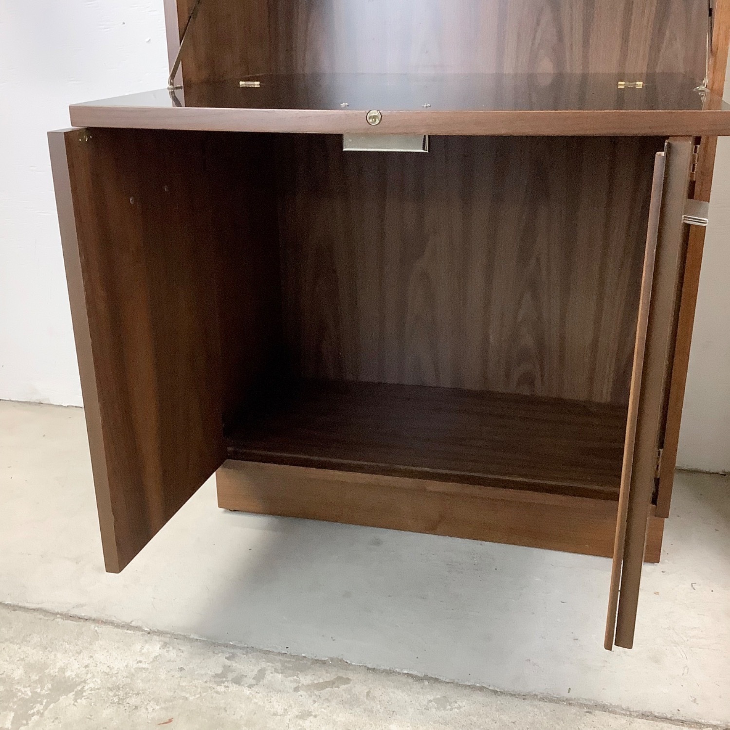 Pair Tall Vintage Modern Bookcases With Bar - image-13