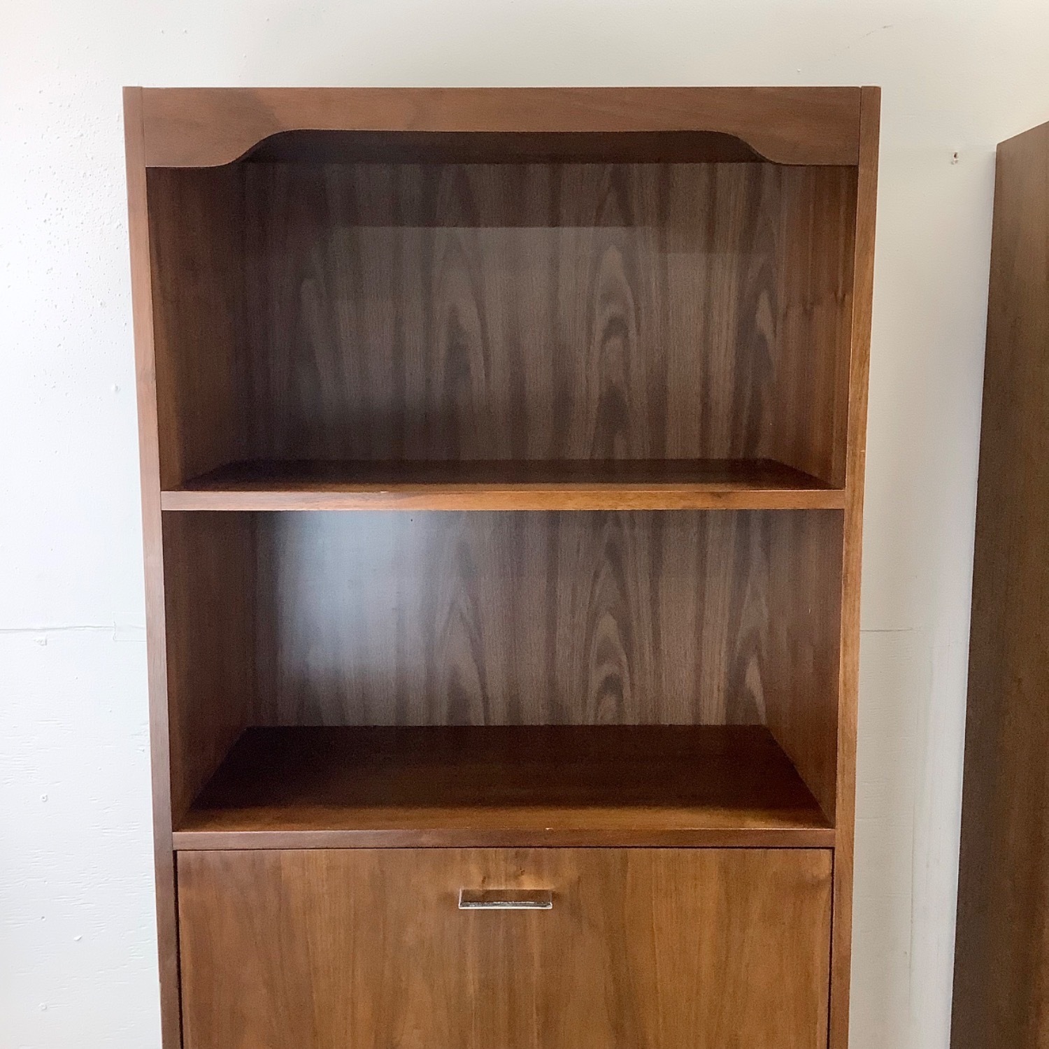 Pair Tall Vintage Modern Bookcases With Bar - image-6