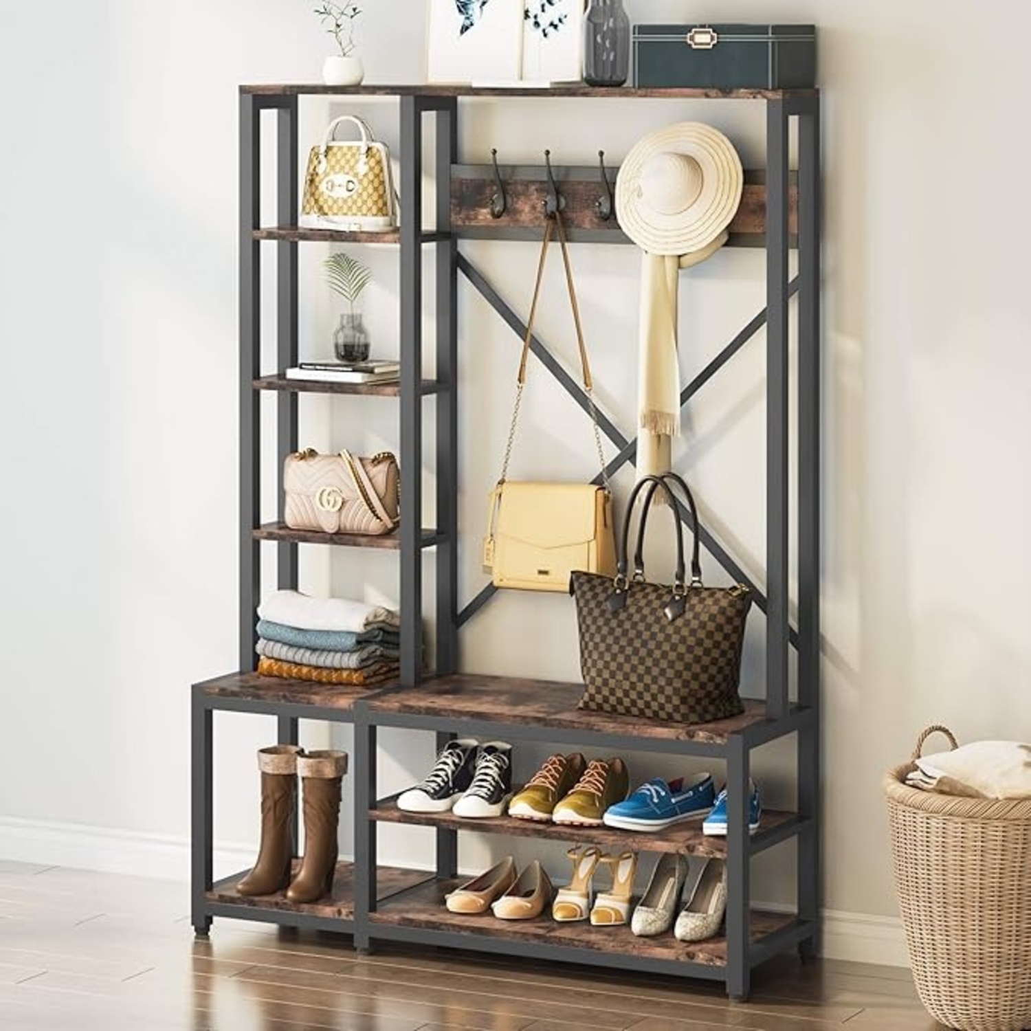 All-in-One Hat Shoe Coat Shelf Bench AptDeco