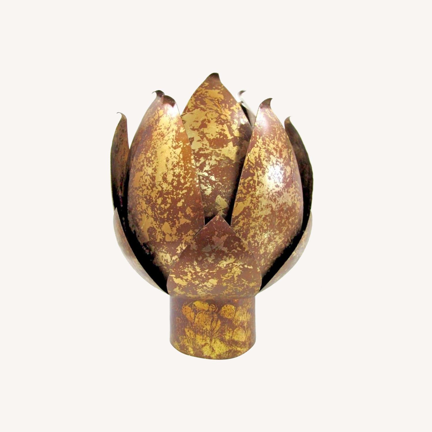 Pair Mid-Century Mod Brass Lotus Candle Holders - image-0