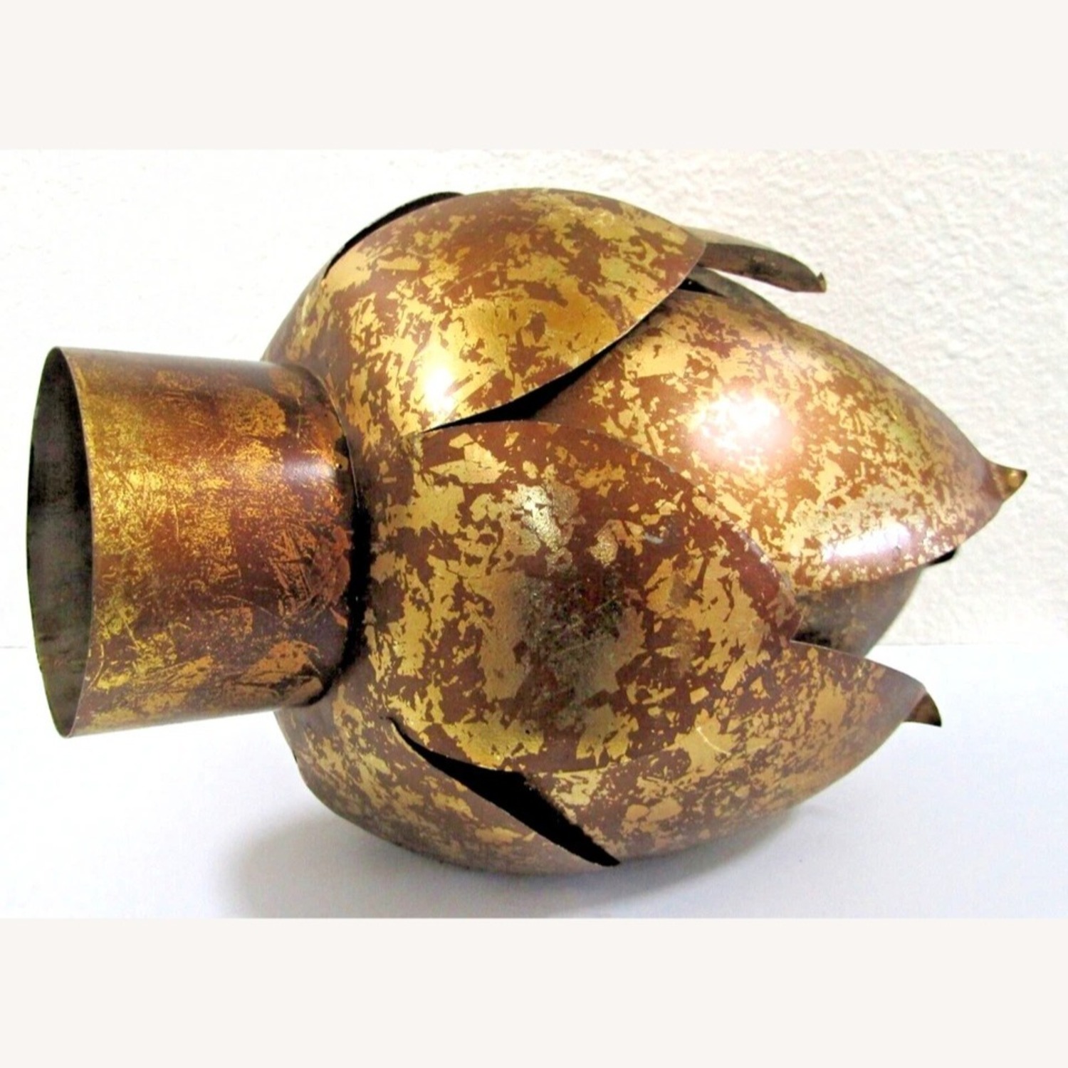 Pair Mid-Century Mod Brass Lotus Candle Holders - image-7