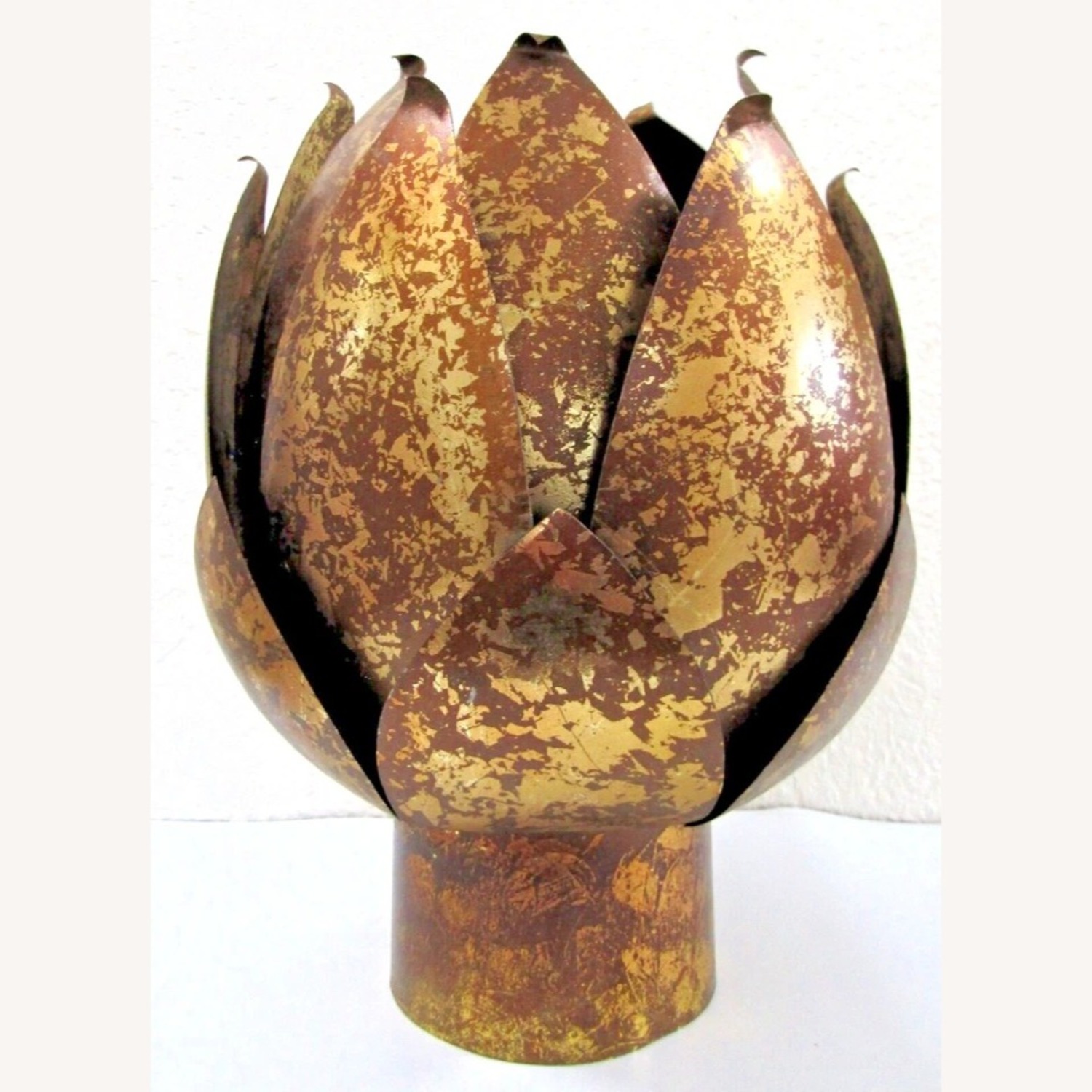 Pair Mid-Century Mod Brass Lotus Candle Holders - image-2