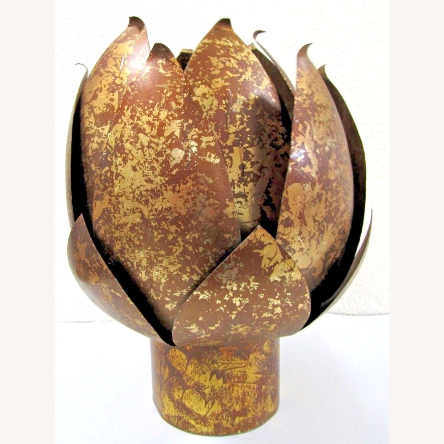 Pair Mid-Century Mod Brass Lotus Candle Holders - image-4
