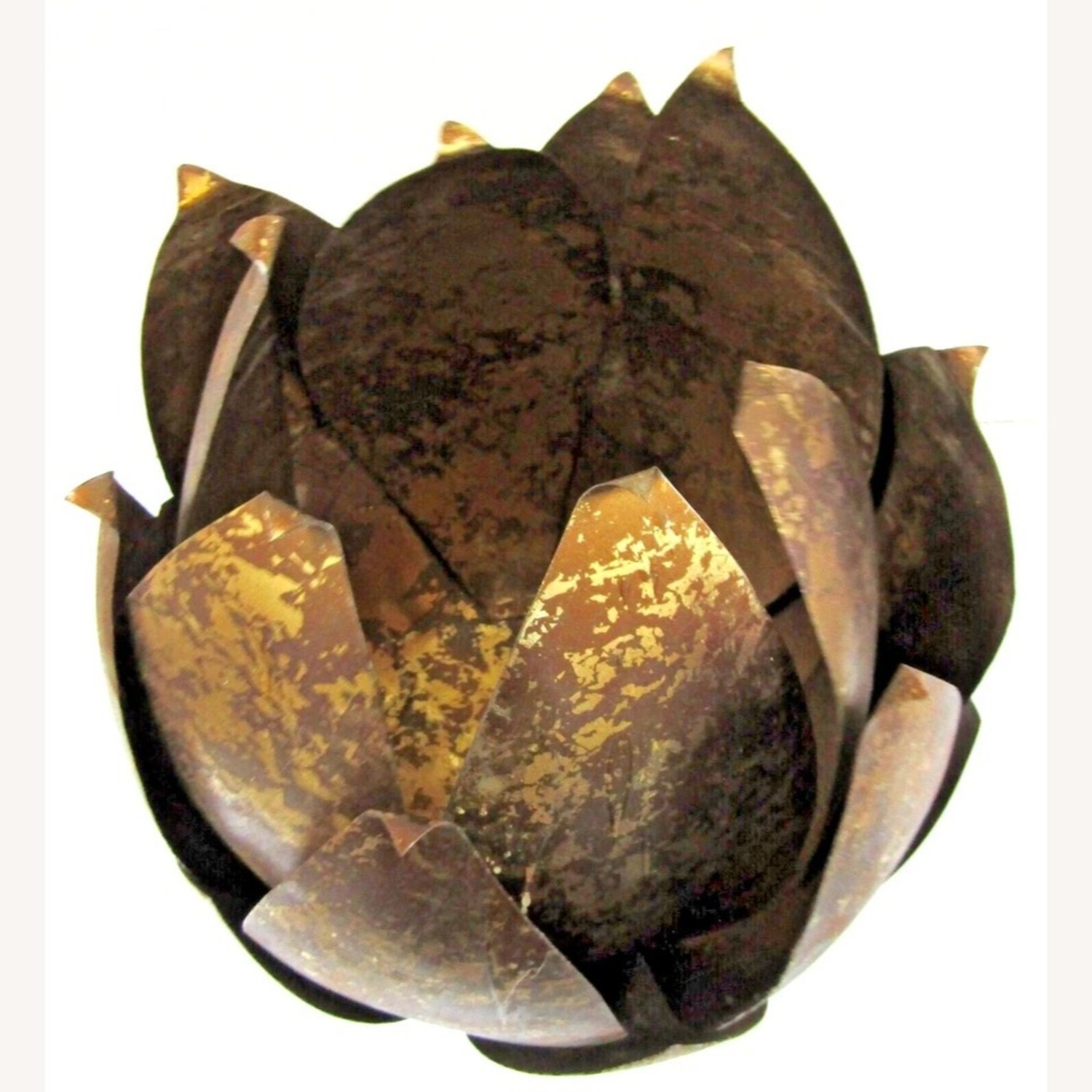 Pair Mid-Century Mod Brass Lotus Candle Holders - image-5