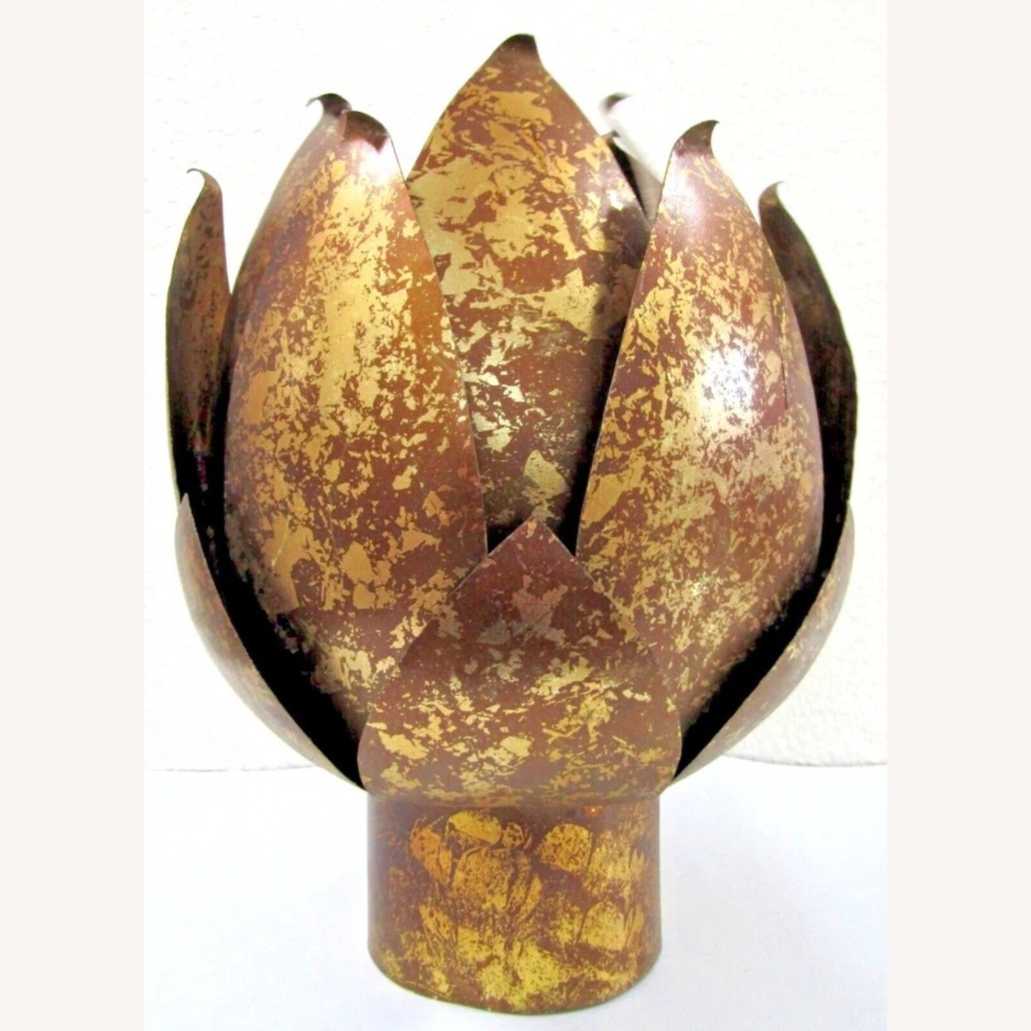 Pair Mid-Century Mod Brass Lotus Candle Holders - image-3