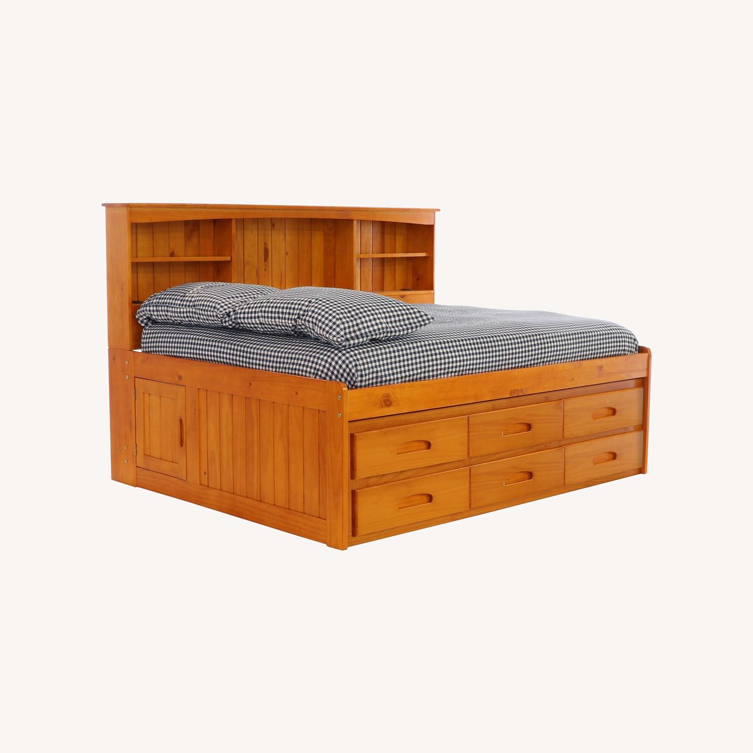 Natural Wood Full Bed with Bookcase and Trundle - image-0