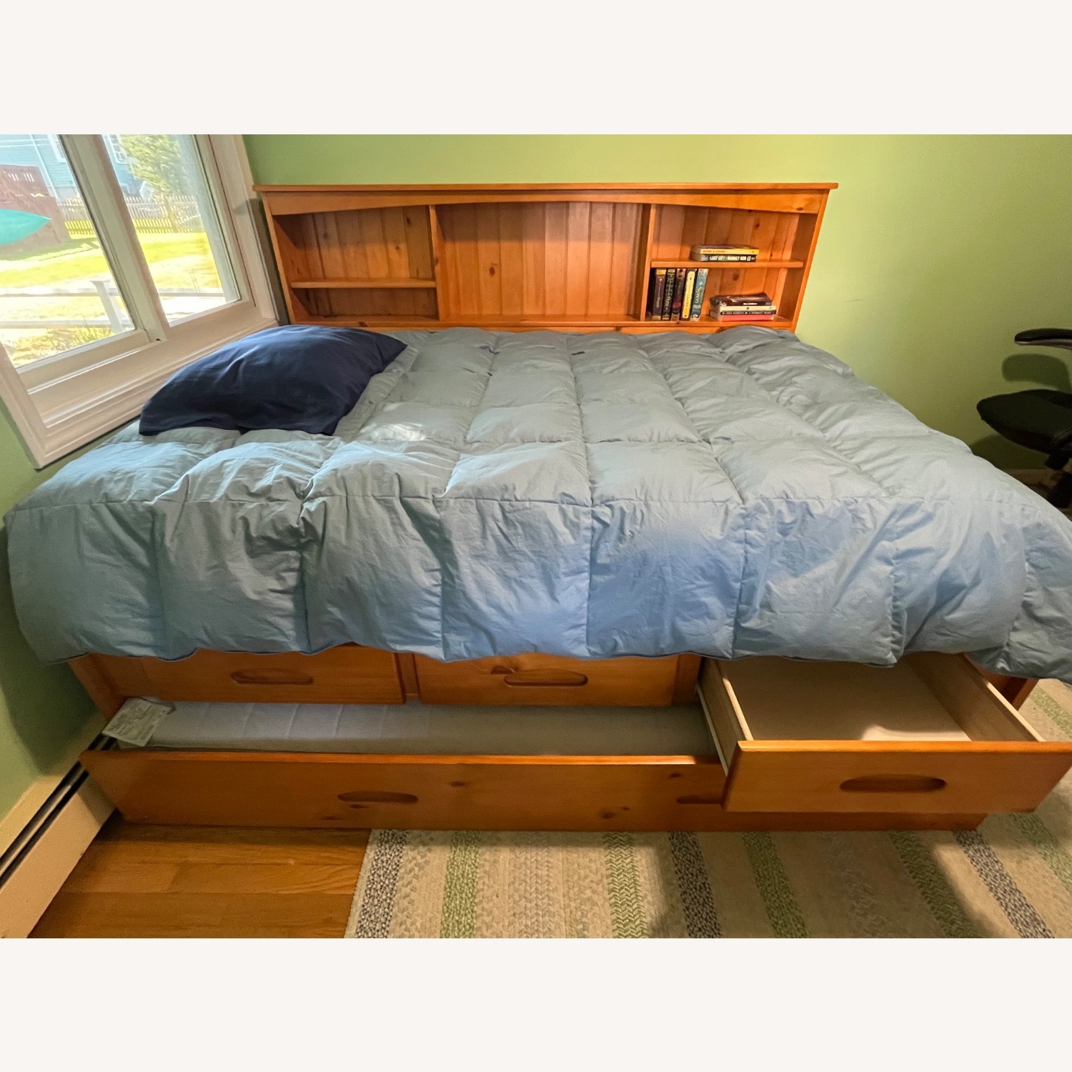 Natural Wood Full Bed with Bookcase and Trundle - image-4
