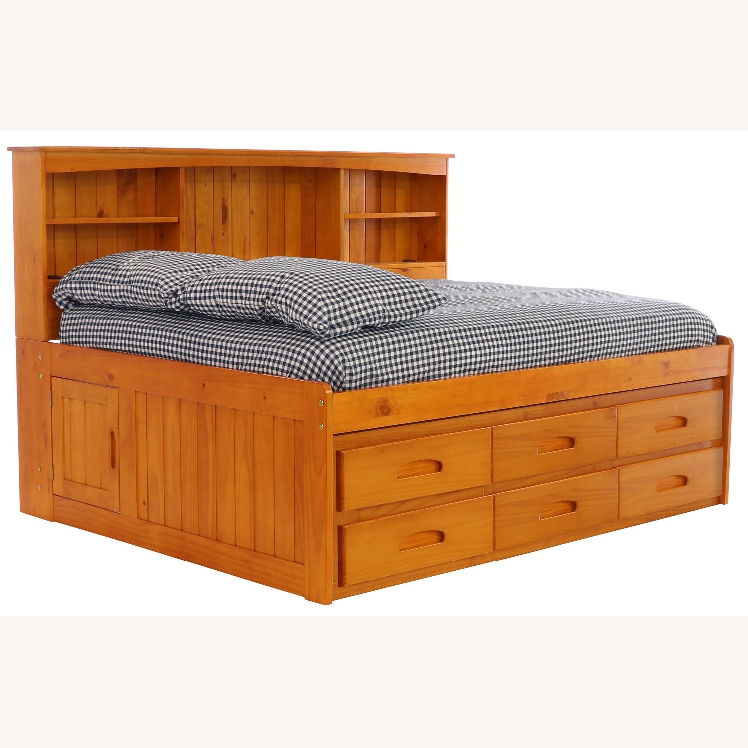 Natural Wood Full Bed with Bookcase and Trundle - image-5
