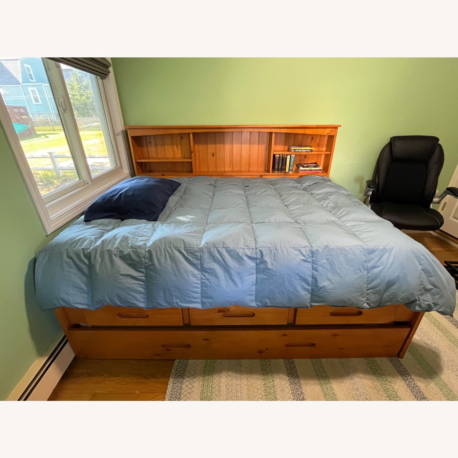 Natural Wood Full Bed with Bookcase and Trundle - image-1