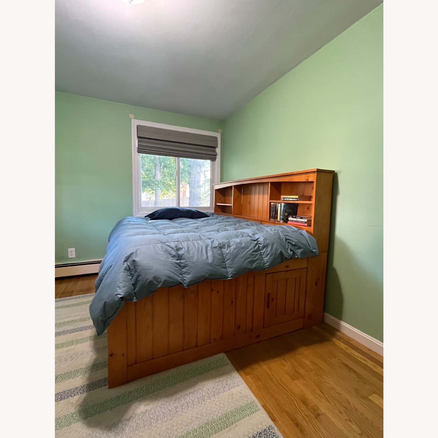 Natural Wood Full Bed with Bookcase and Trundle - image-2