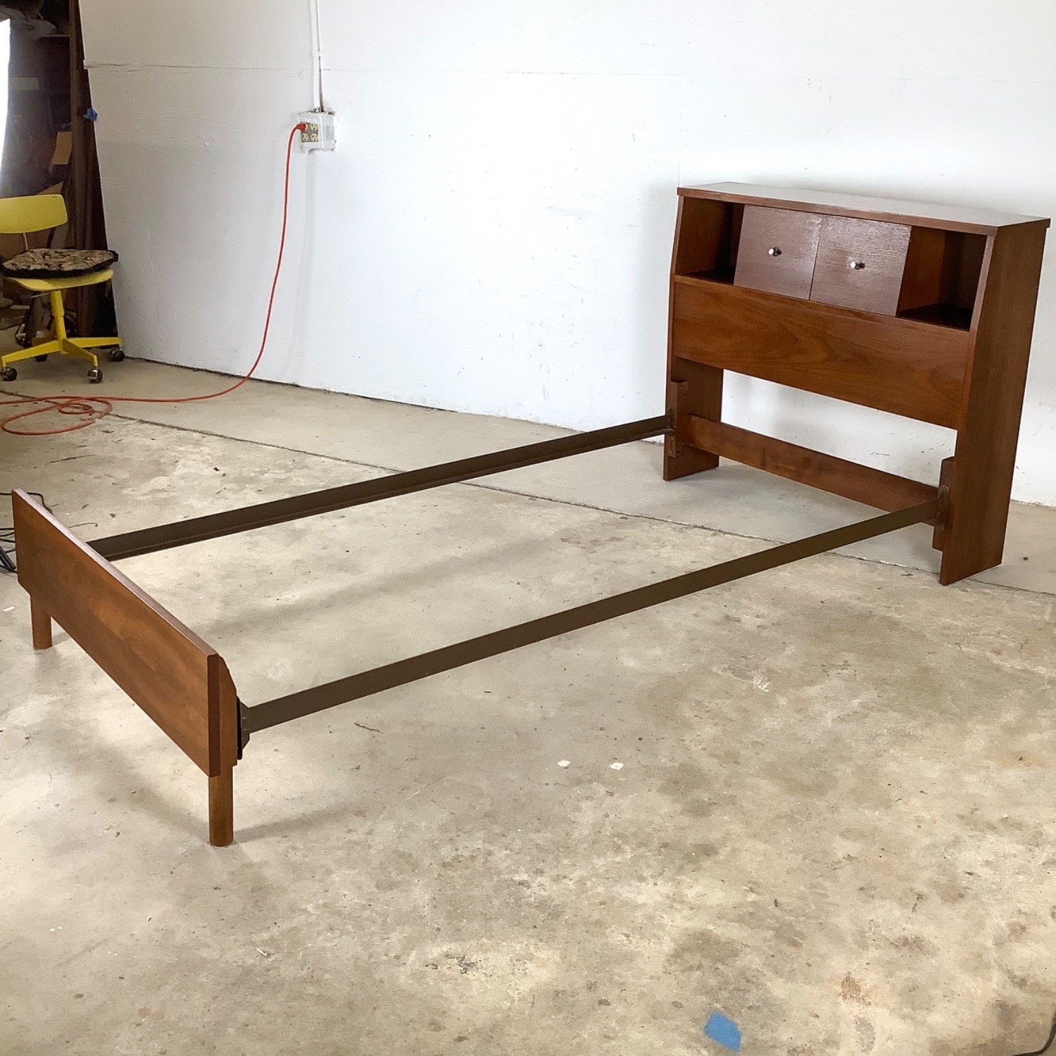 Mid-Century Twin Bedframe With Storage Headboard - image-17