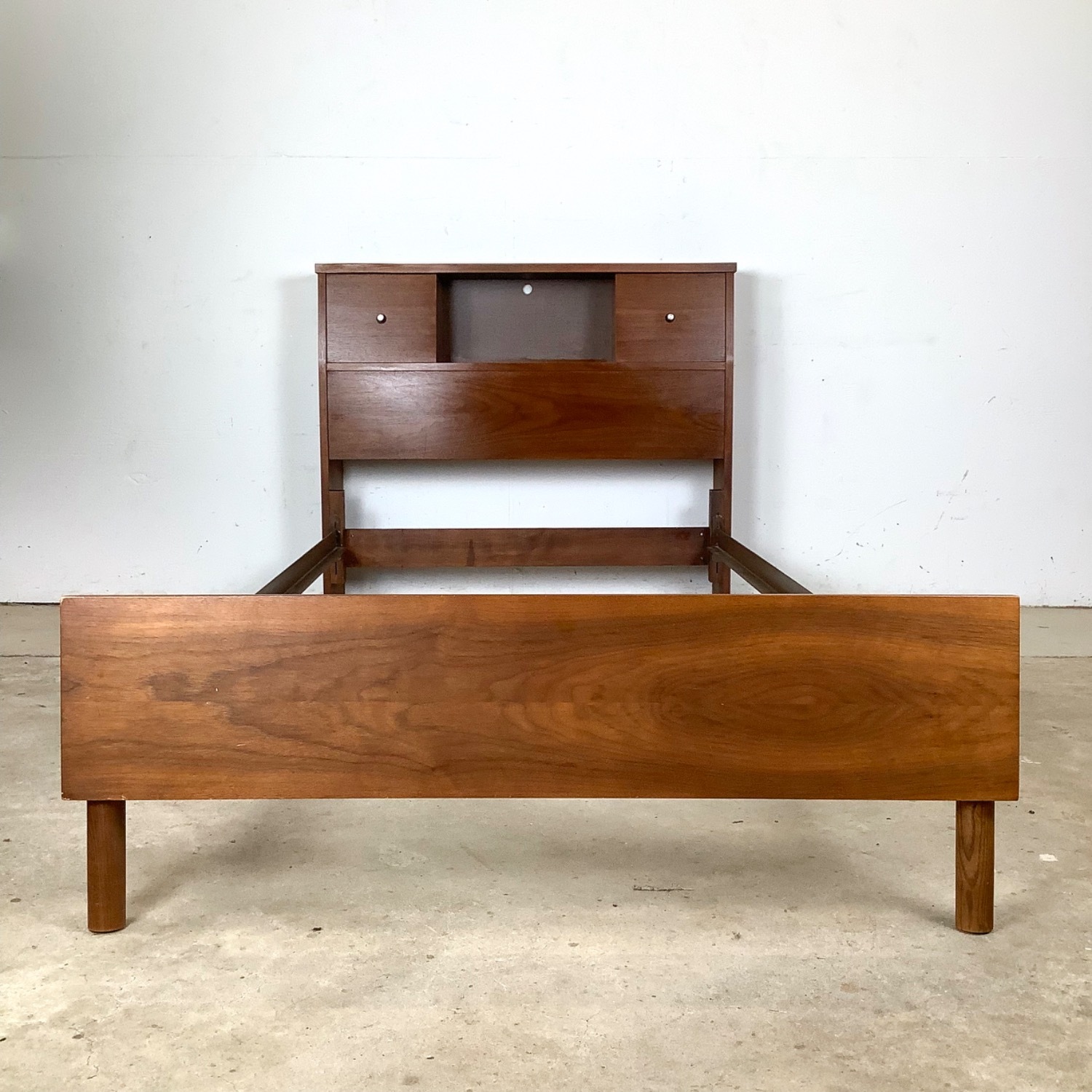 Mid-Century Twin Bedframe With Storage Headboard - image-2