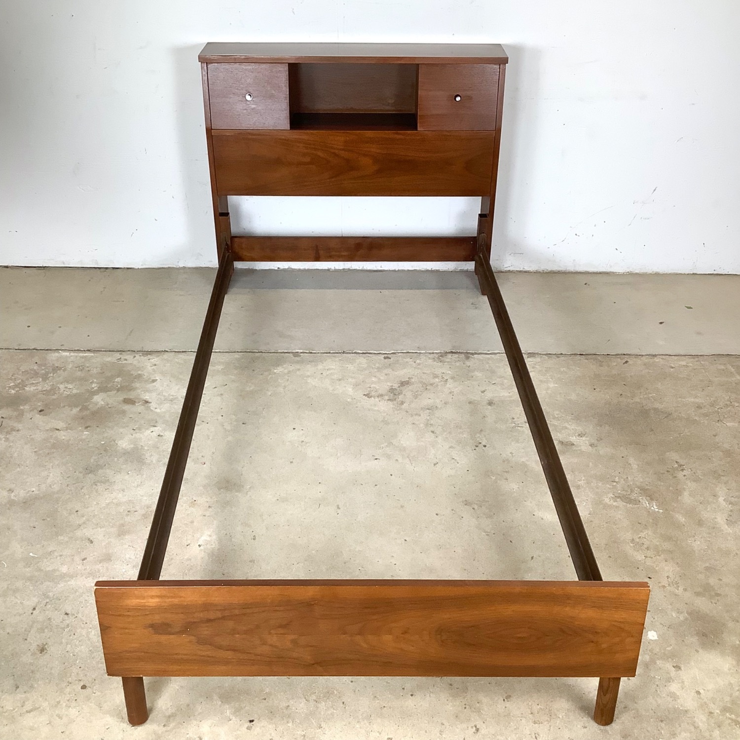 Mid-Century Twin Bedframe With Storage Headboard - image-3