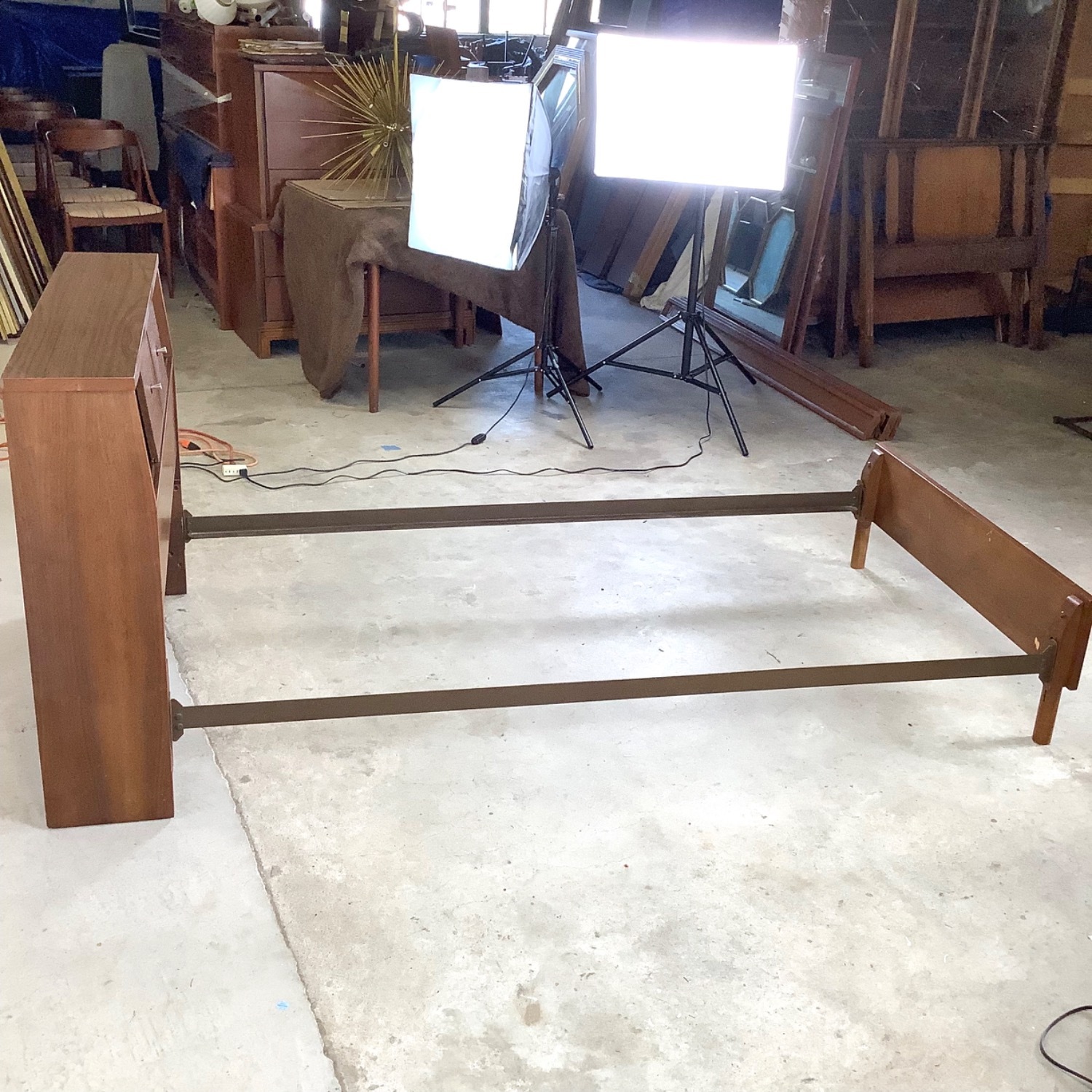 Mid-Century Twin Bedframe With Storage Headboard - image-18