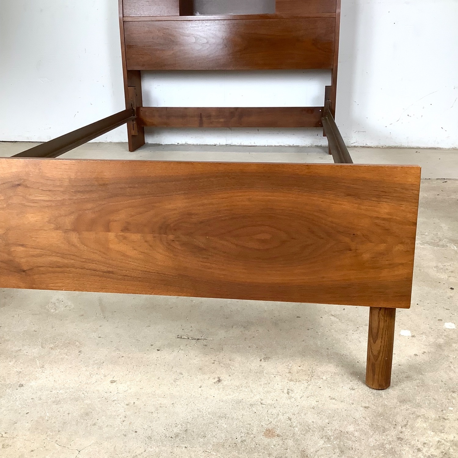 Mid-Century Twin Bedframe With Storage Headboard - AptDeco