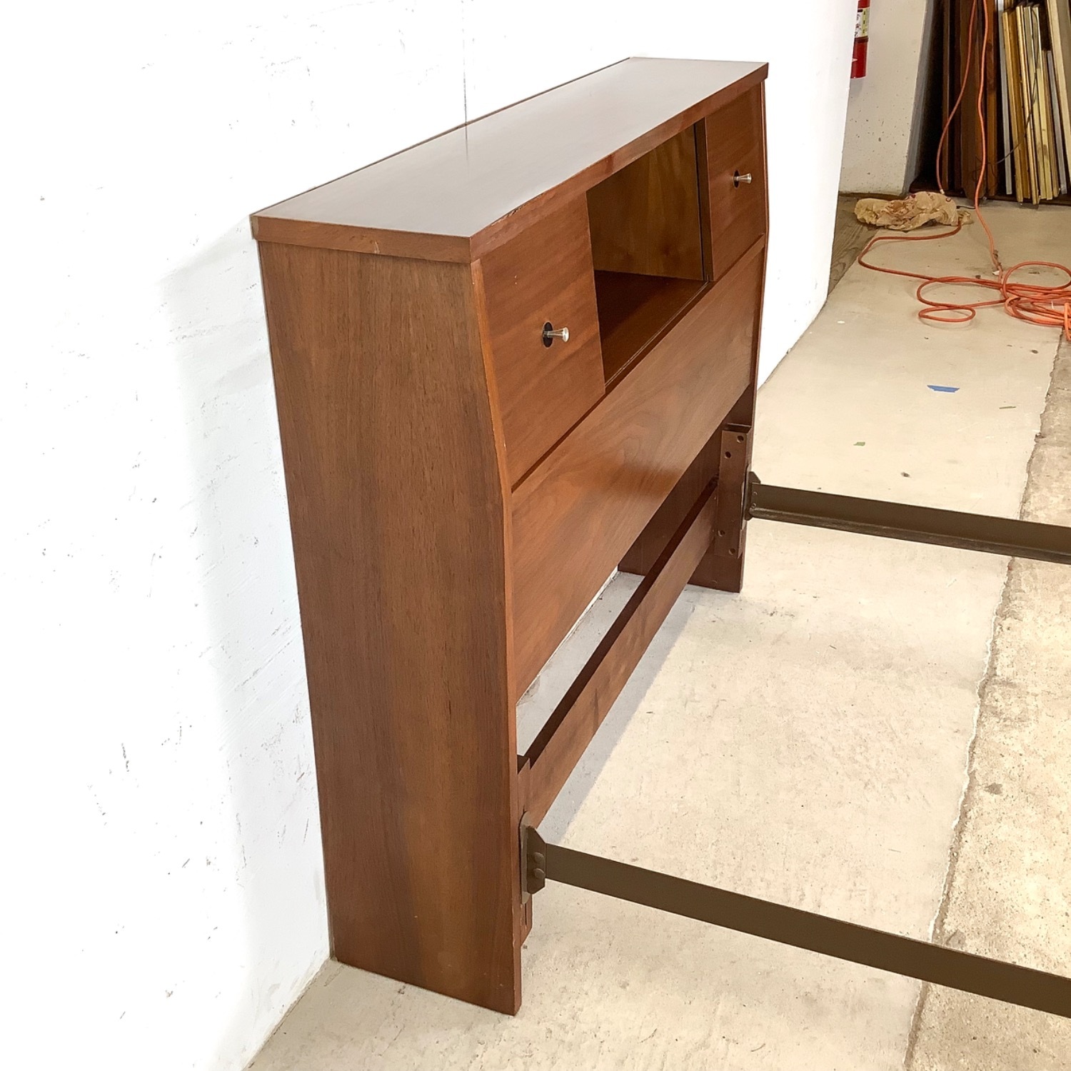 Mid-Century Twin Bedframe With Storage Headboard - image-8